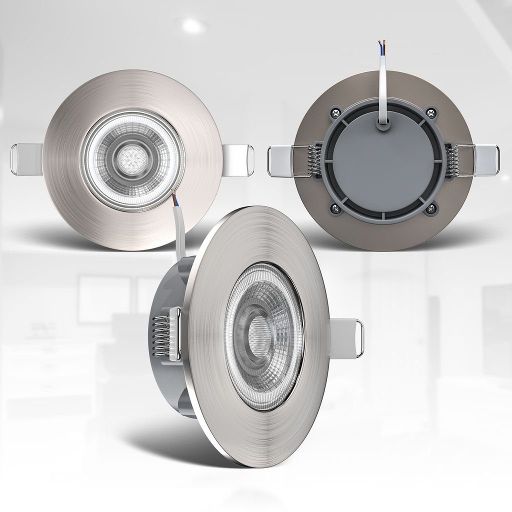 B.K.Licht LED Einbaustrahler Bad Einbauleuchten 3er Set 3x 5W 3.000K IP44 Badspots - BKL1282, Dimmfunktion, LED fest integriert, Warmweiß, Dimmbar Ultraflach 25mm Ø90mm Matt-Nickel 3x 460 Lumen Badspots