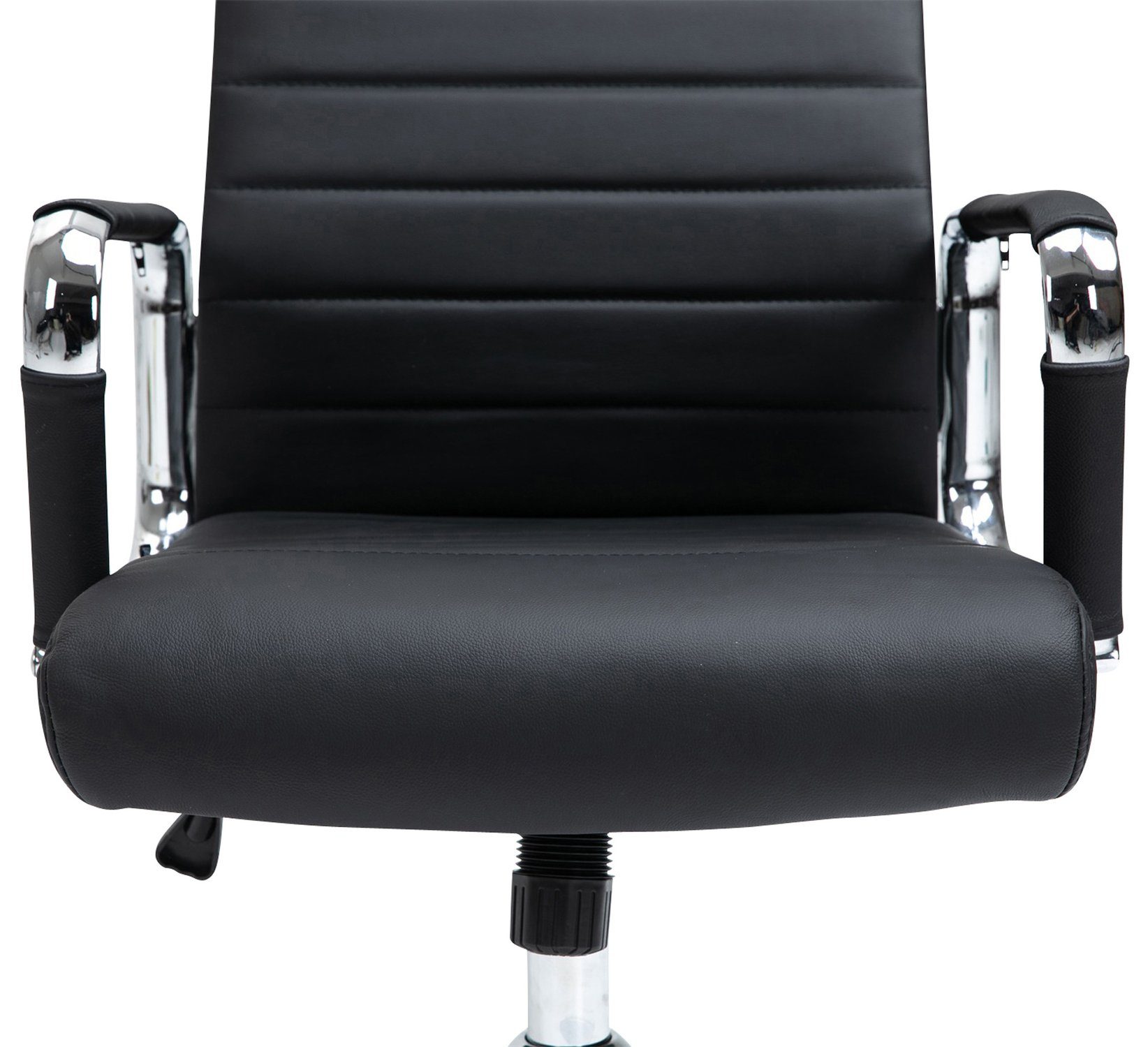 Gestell: Chefsessel, Metall mit Rückenlehne (Schreibtischstuhl, Bürostuhl - bequemer Sitz: 360° Drehstuhl, Bürostuhl TPFLiving und Koro höhenverstellbar - chrom XXL), Echtleder drehbar schwarz