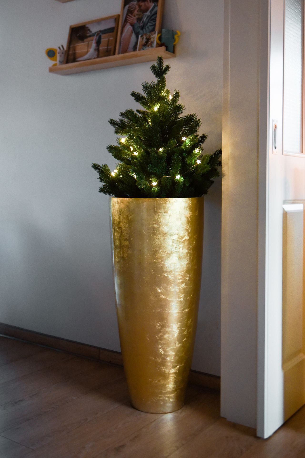 VIVANNO Pflanzkübel Fiberglas CITY Rund - Blattgold Blattoptik Hochglanz (1 St), 47x100 cm