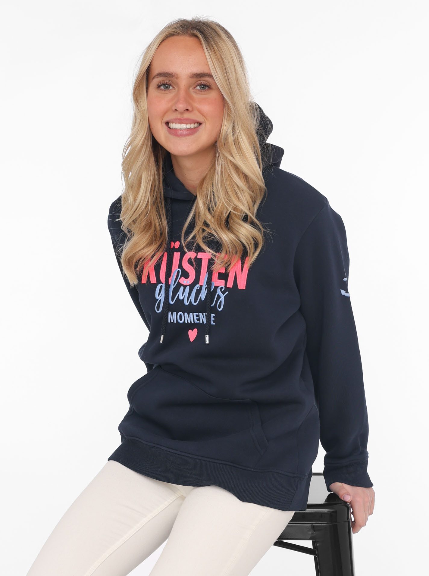 Zwillingsherz Sweatshirt gestickter Schriftzug vorn und hinten, Kapuze, Lan günstig online kaufen