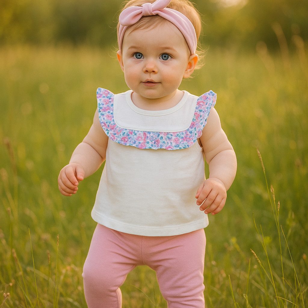 Shirt, Leggings & Haarband Mädchen Outfit, 3er Set, Bluse + Hose + Stirnband, 100 % Baumwolle