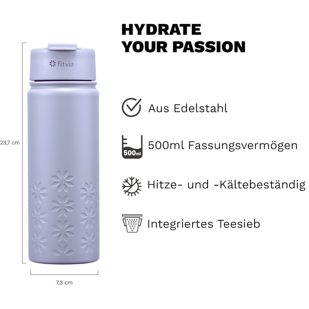 fitvia Thermoflasche Thermoflasche "Lila", Edelstahl, Wärme- und Kältefunktion