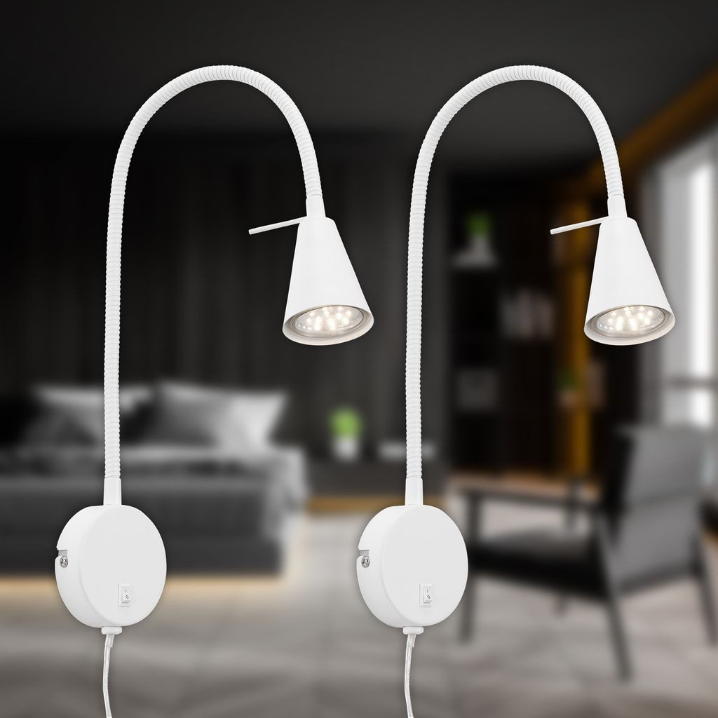 Briloner Leuchten Wandleuchte 2480026, LED wechselbar, 2700K - Extra-Warmweiß, weiß, flexibler Arm, inkl. An/Aus Schalter, inkl. 1xLED/GU10
