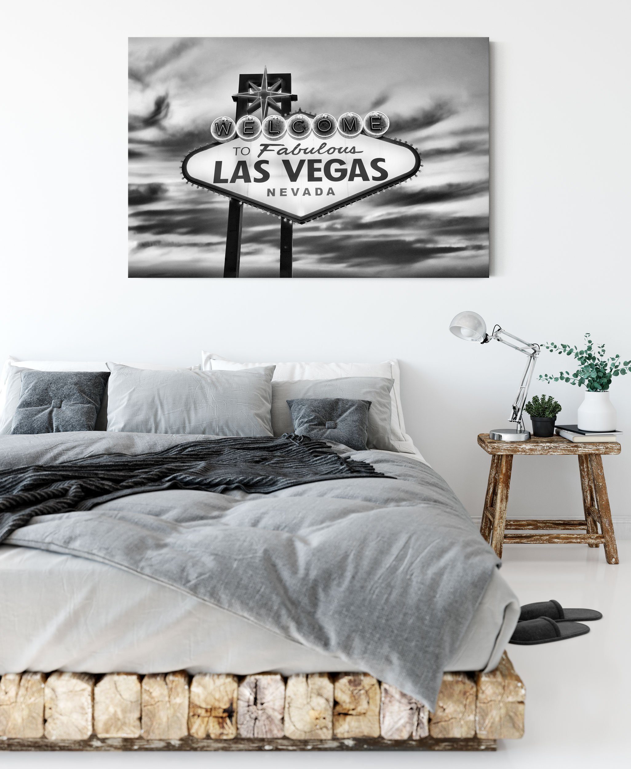 Leinwandbild Leinwandbild fertig (1 Pixxprint Vegas inkl. Schild, Zackenaufhänger St), Las Vegas Las bespannt, Schild