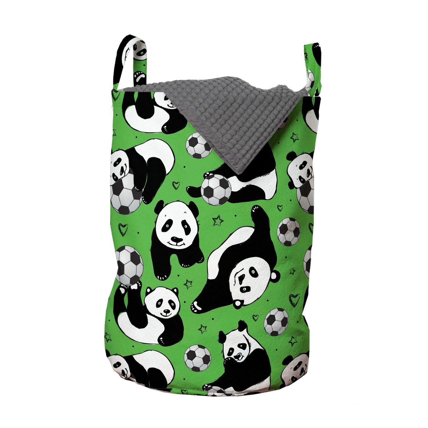 Abakuhaus Wäschesäckchen Wäschekorb mit Griffen Kordelzugverschluss für Waschsalons, Fußball Lustiger Panda-Herz-Stern