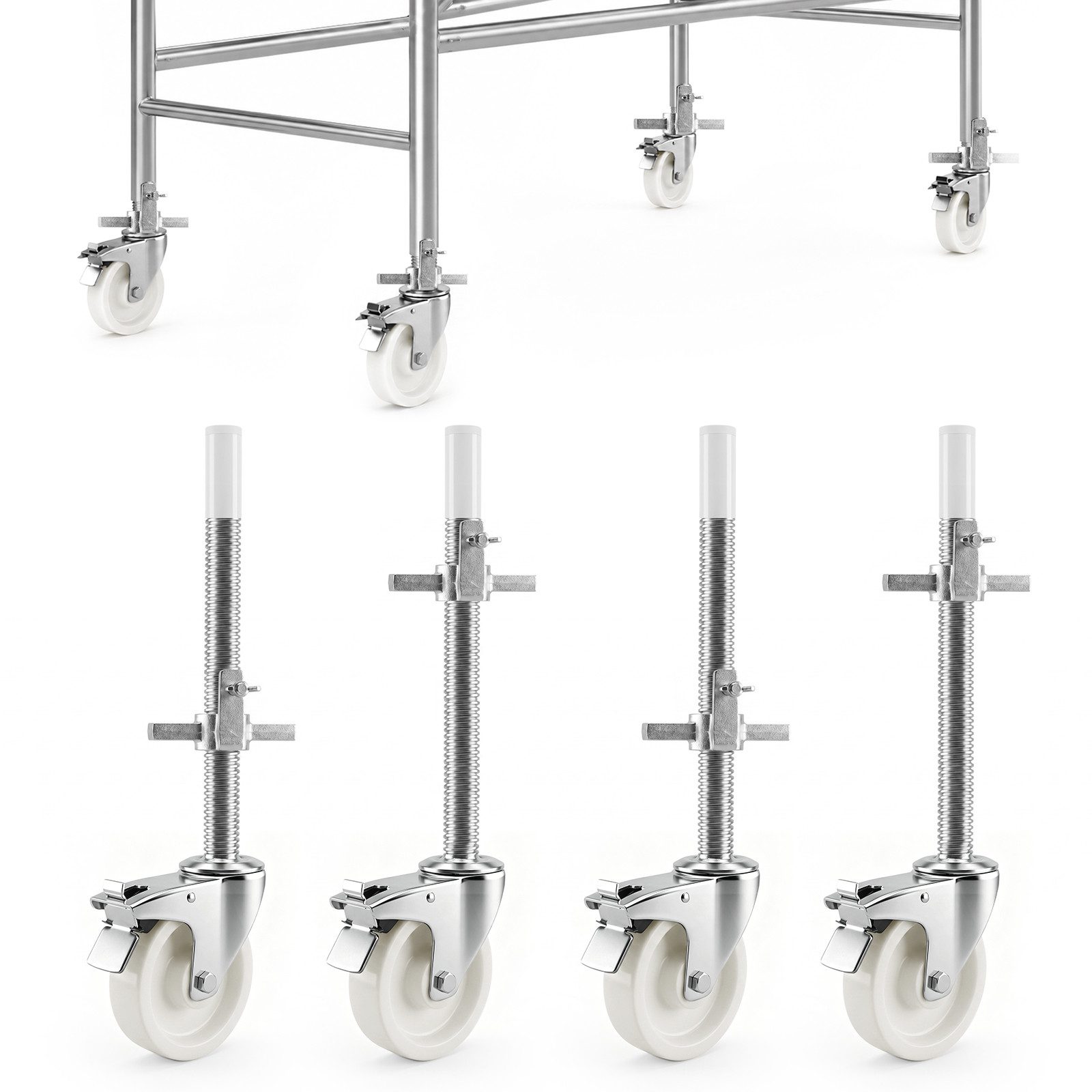 XERSEK Fahrgerüst 4 Stück Gerüste Ersatzräder 150 mm Gerüstrollen Lenkrolle mit Bremse, (Set, 4 St., Ø38mm Spindel, 1000kg Tragfähigkeit, 370mm Höhenverstellbar), Gerüsträder für Gerüst Rollgerüst