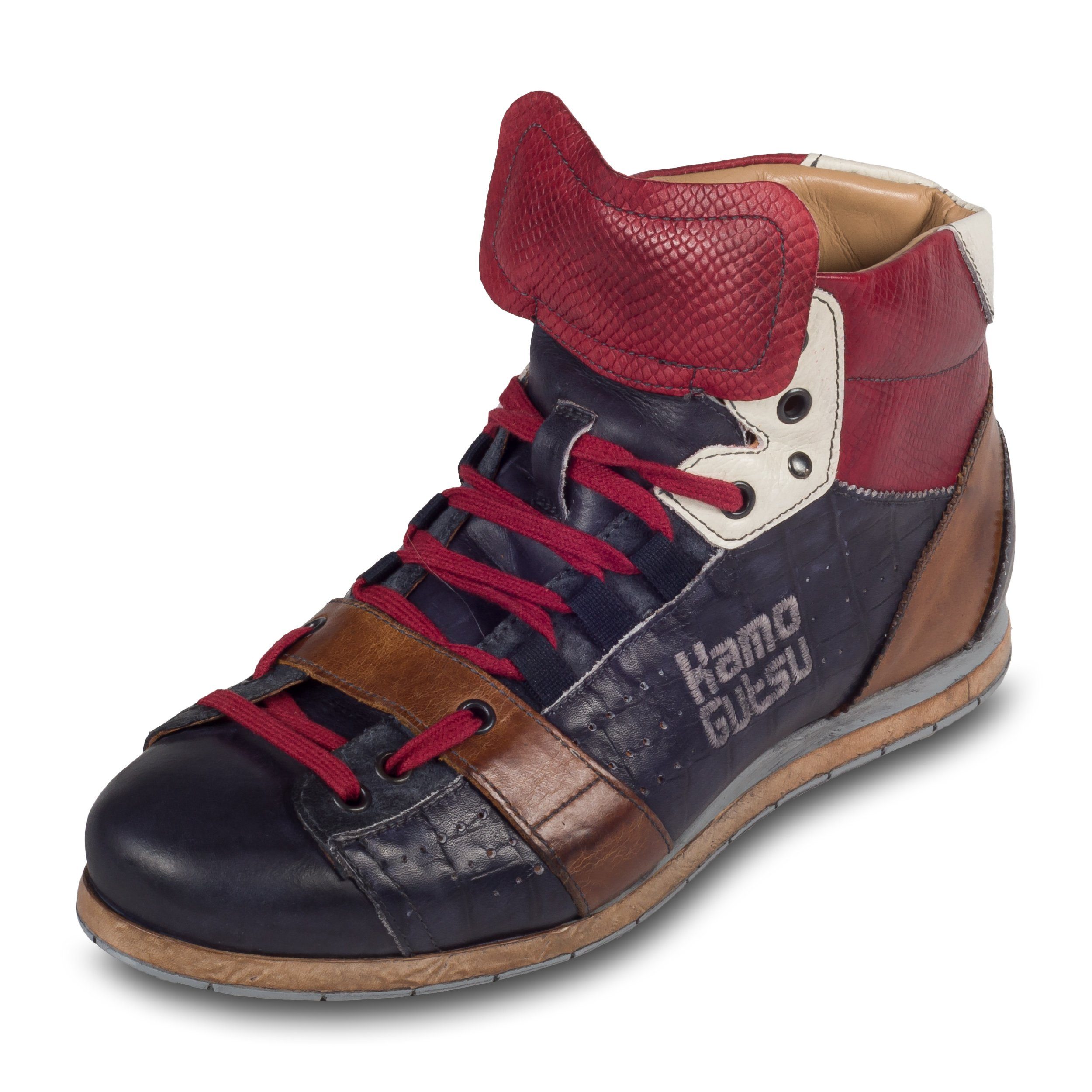Kamo-Gutsu Leder Sneaker Stiefel, blau/rot/braun (TIFO-105 navy mamba  rosso) Sneaker Handgefertigt in Italien