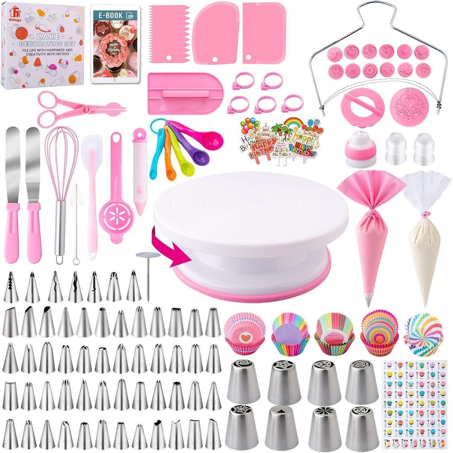 LuxusKollektion Tortenwerkzeug Tortenzubehör 356tlg Tortenplatte Spritzbeutel Spatel 356pcs Rosa
