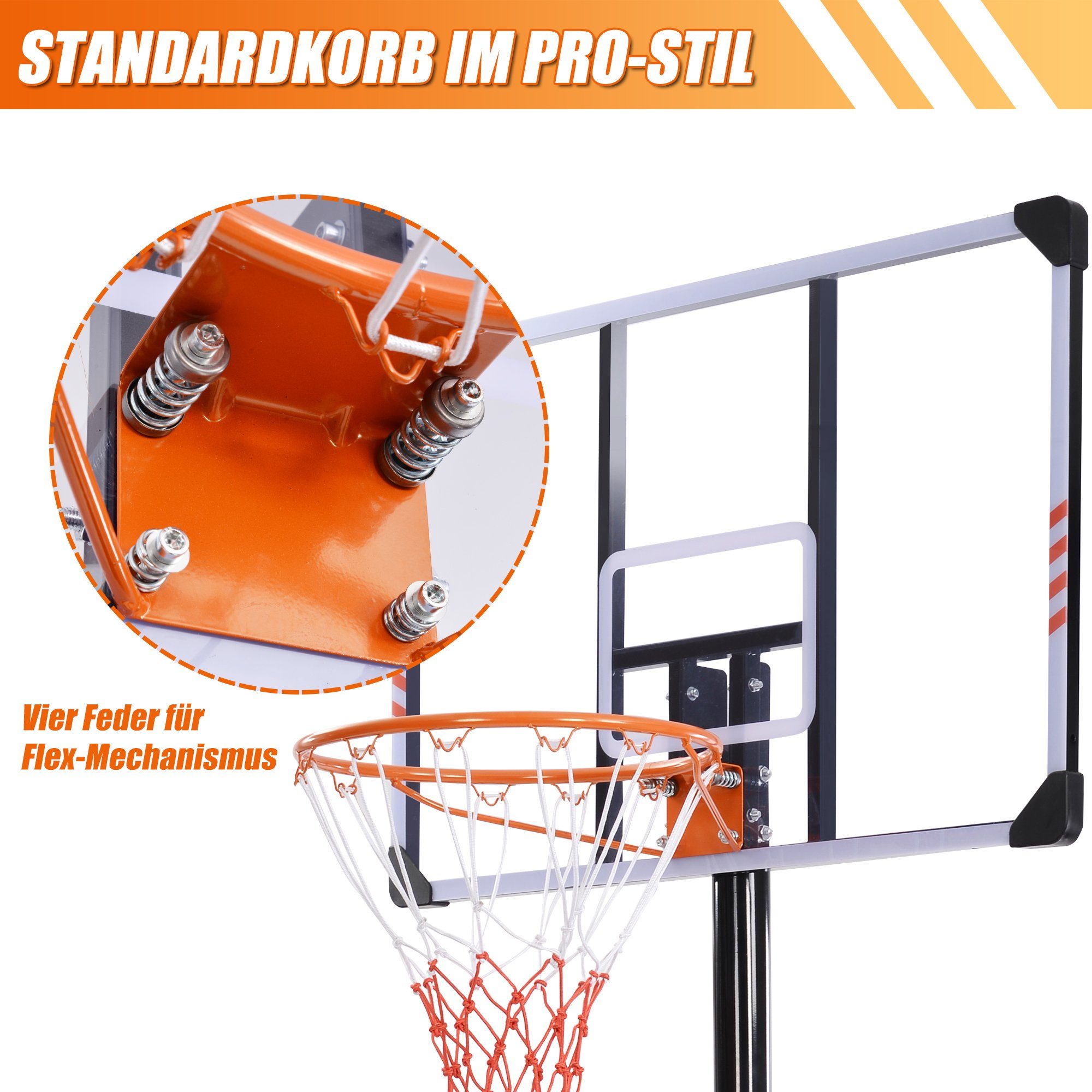 Basketballständer verstellbarer Basketballkorb mit Rollen Standfuß 225 bis 305cm 