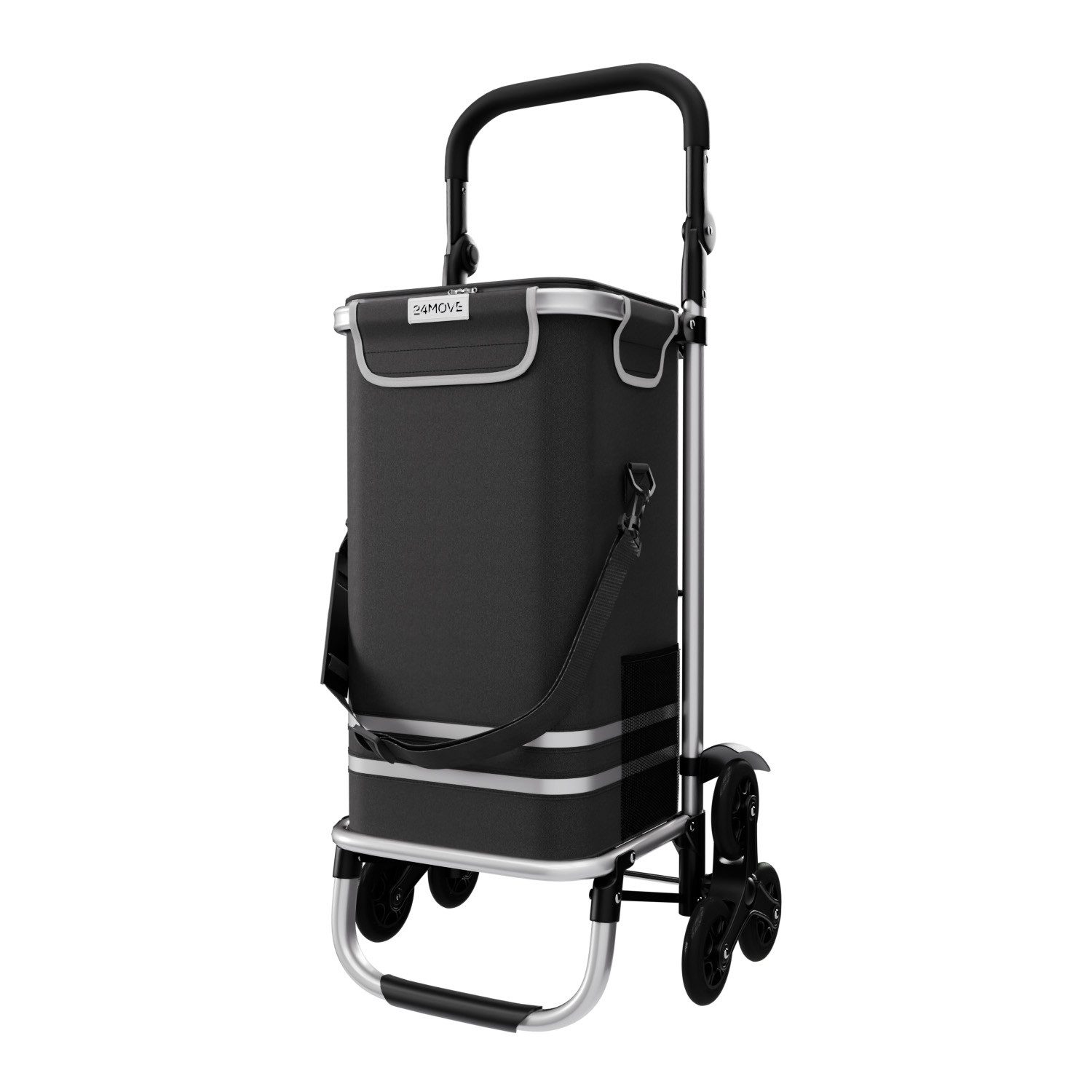 24Move Einkaufstrolley Einkaufstrolley mit 55L, 3in1 Sackkarre und Tasche, klappbar, Sternrad, Handwagen inkl. Kühlfach