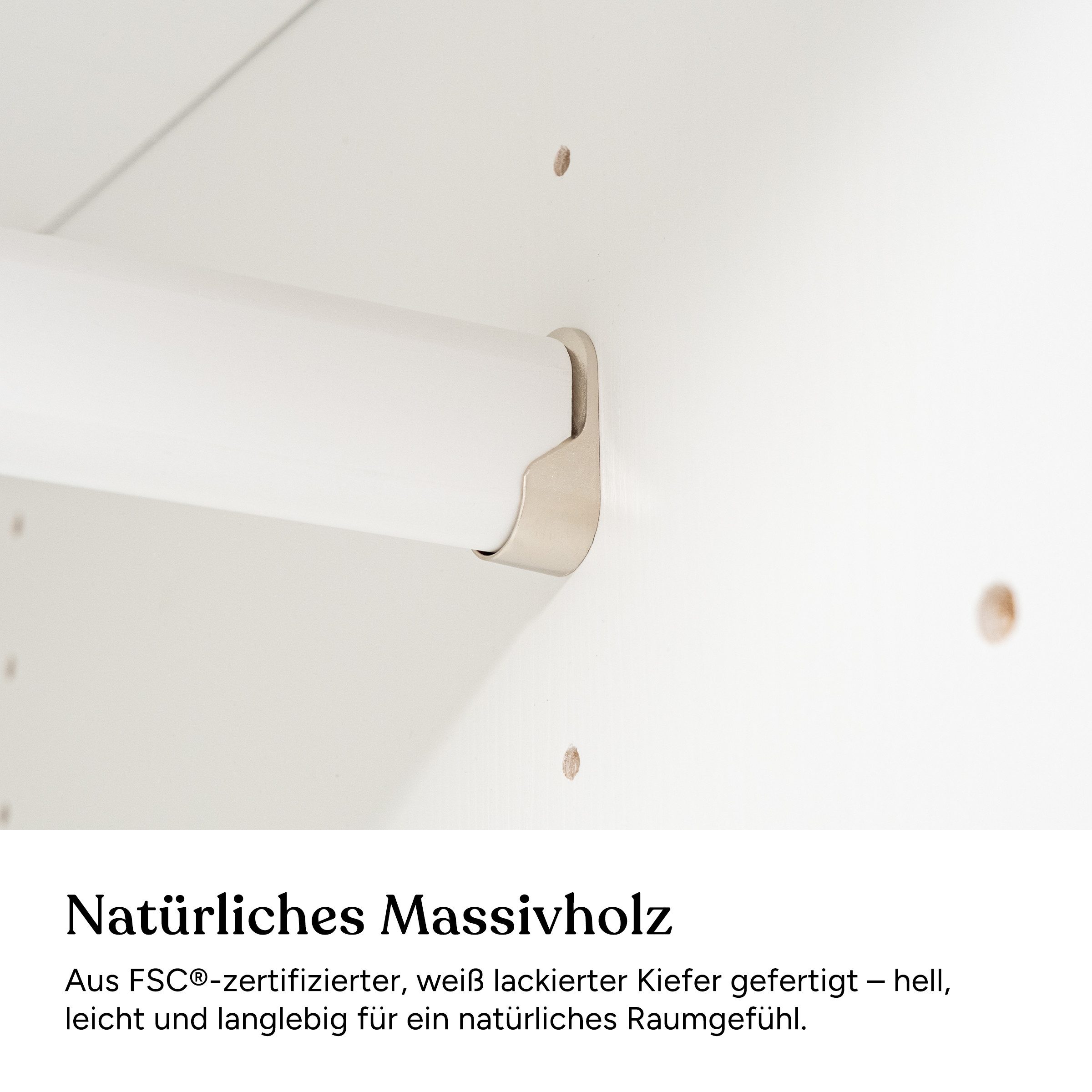 Ehrenkind Kleiderstange für Kleiderschrank Linia (50 cm, weiß lackiertes Kiefernholz), Flexibel im Rastersystem positionierbar