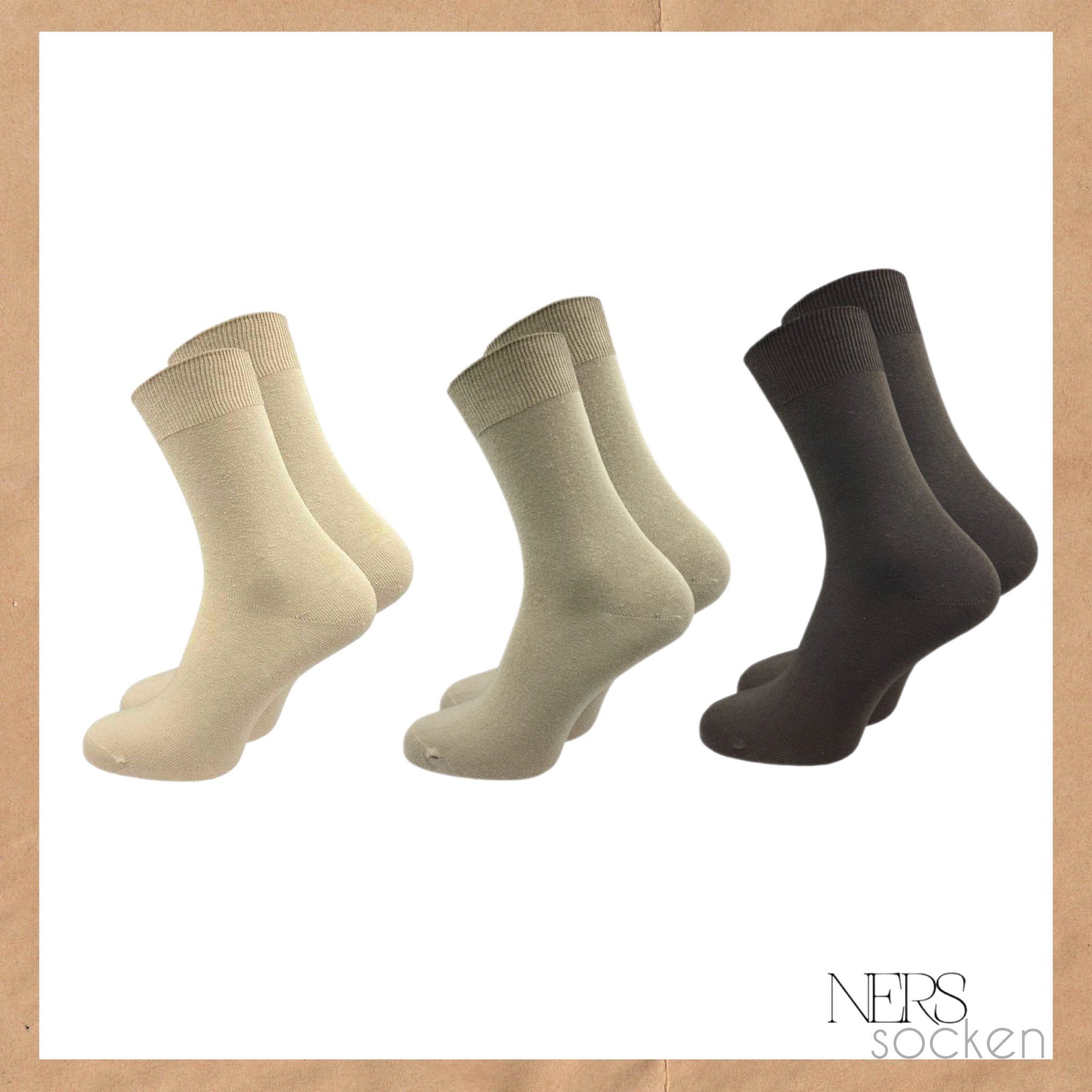 NERS Basicsocken für Damen und Herren aus 100% Baumwolle ohne Gummidruck (6-Paar, 12 Paar) für Business und Freizeit socken. Ohne drückende Naht Beigetöne