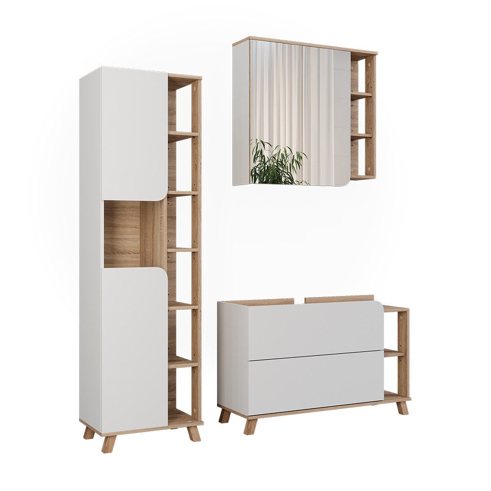 Badmöbel-Set Karen, Sonoma/Weiß, 3 Teile
