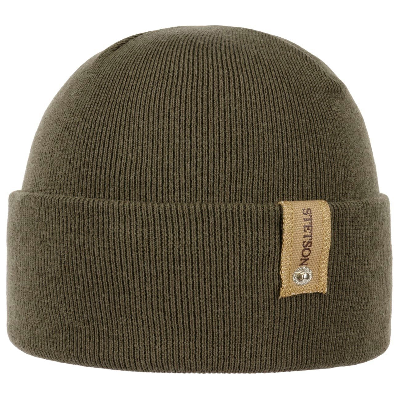 Stetson Beanie (1-St) Beanie mit Umschlag, Made in Italy oliv