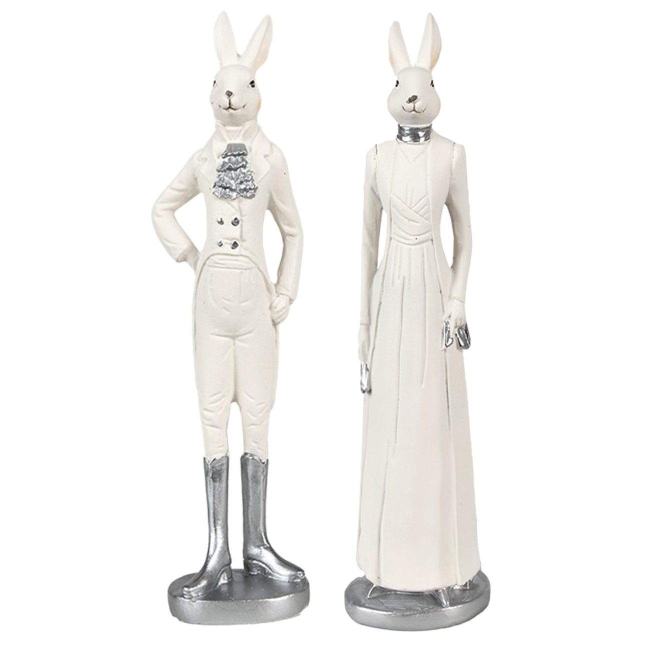Macosa Home Osterhase Weiß Silber Herr oder Dame Skulptur Oster-Deko Figur günstig online kaufen