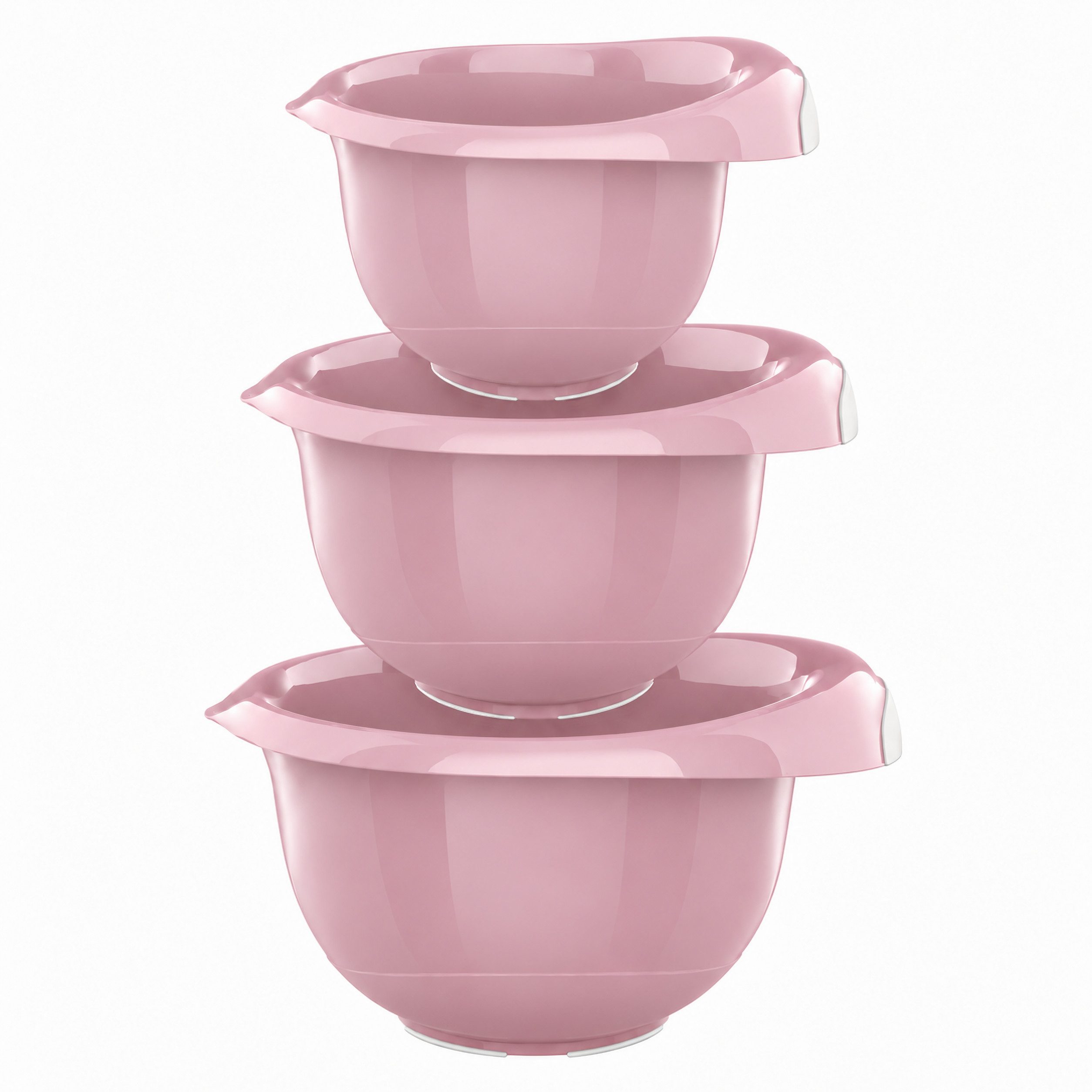 Engelland Rührschüssel 3er Set Backschüsseln mit Griff, Salatschüsseln, Kunststoff, (Vorteils-Set, 3-tlg), robust, BPA-frei, stapelbar, rutschfeste Silikonfüße, Einhandausguss