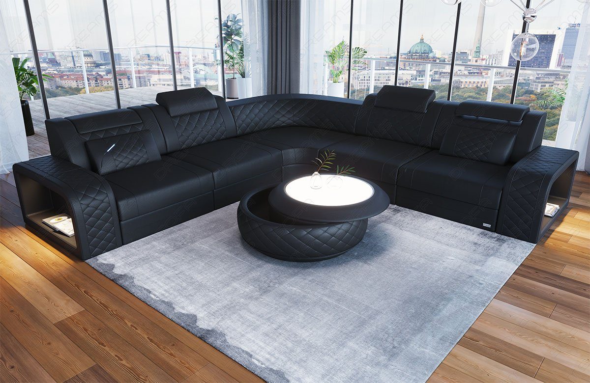 Sofa Dreams Ecksofa Leder LED, Kopfstützen, Sofa Form Foggia verstellbare mit Designersofa Ledersofa, Couch L