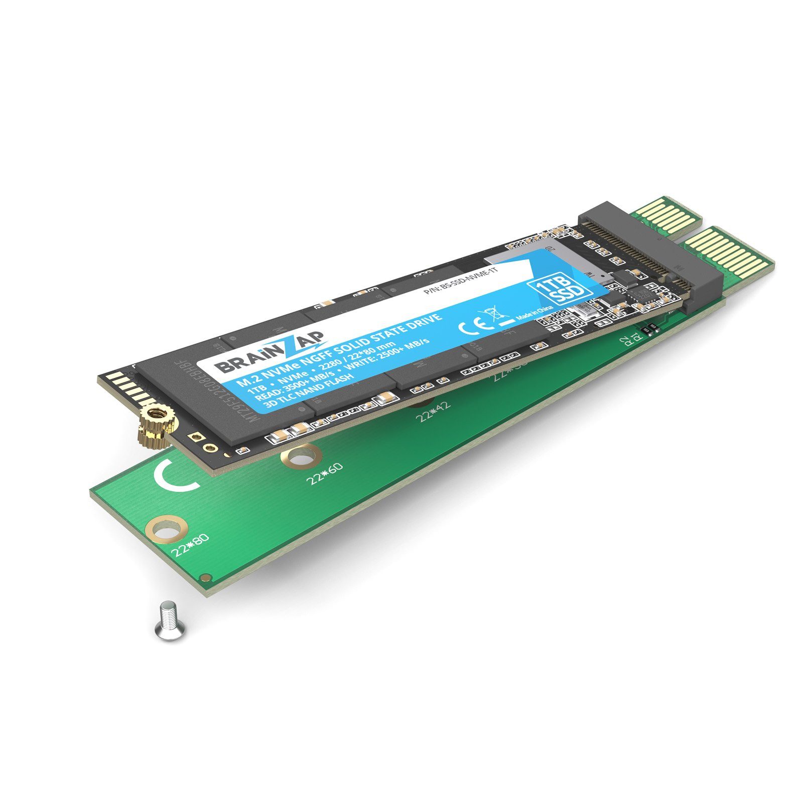 BRAINZAP M.2 NVMe PCIe Adapter Modulkarte PCI-Express zu M.2, M.2 NVMe, PCI-E x1, M+B Key