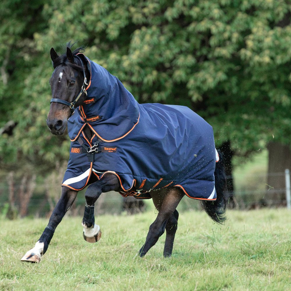 Horseware Pferde-Regendecke Horseware Rambo Supreme Turnout Lite 50g - Navy/Orange