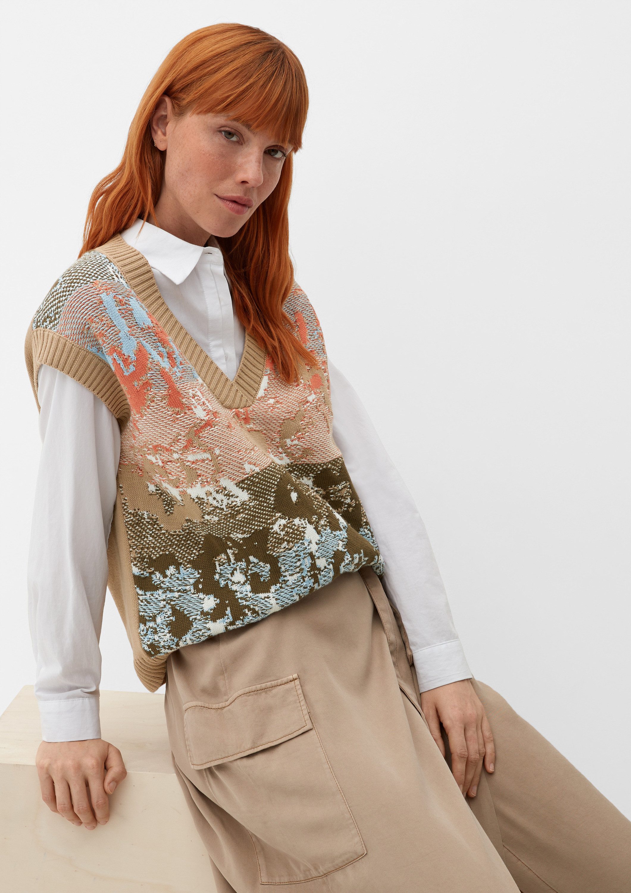 s.Oliver Kurzarmpullover Strickpullover Pullunder mit abstraktem Muster günstig online kaufen