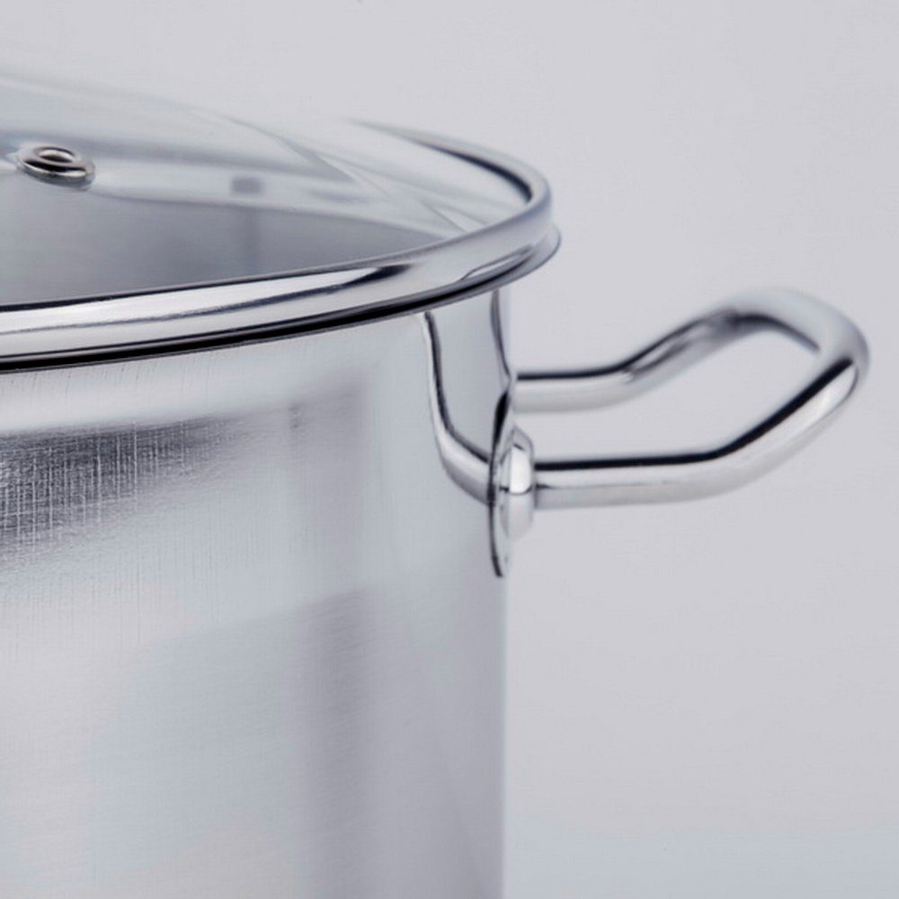 Haushalt International Kochtopf XXL 20 Liter Universalkochtopf Großraumtopf, Edelstahl, induktionsfähig, spülmaschinengeeignet, Glasdeckel mit Dampfloch