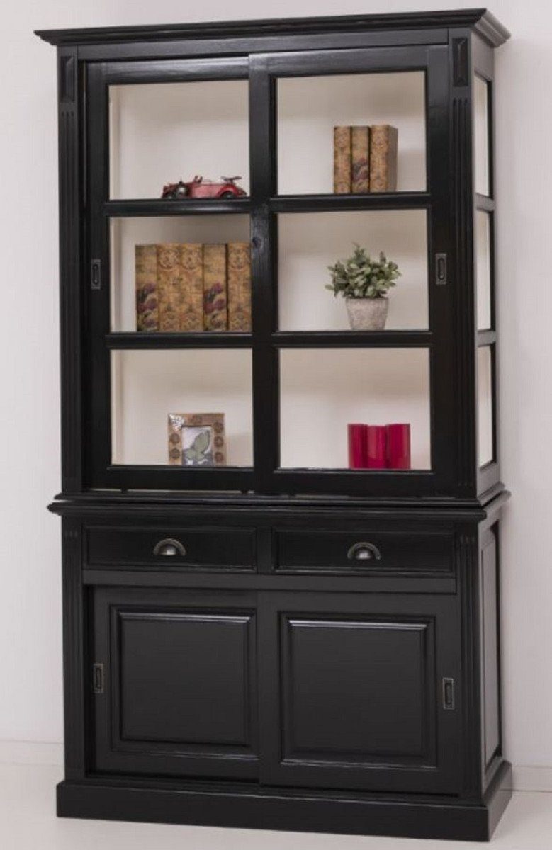 Landhausstil Massivholz 220 Padrino 128 Weiß - H. / cm Vitrine x Schwarz 2 und Massivholz 51 Möbel Schrank - Landhausstil mit x Casa Stauraumschrank 4 Schubladen Schiebetüren