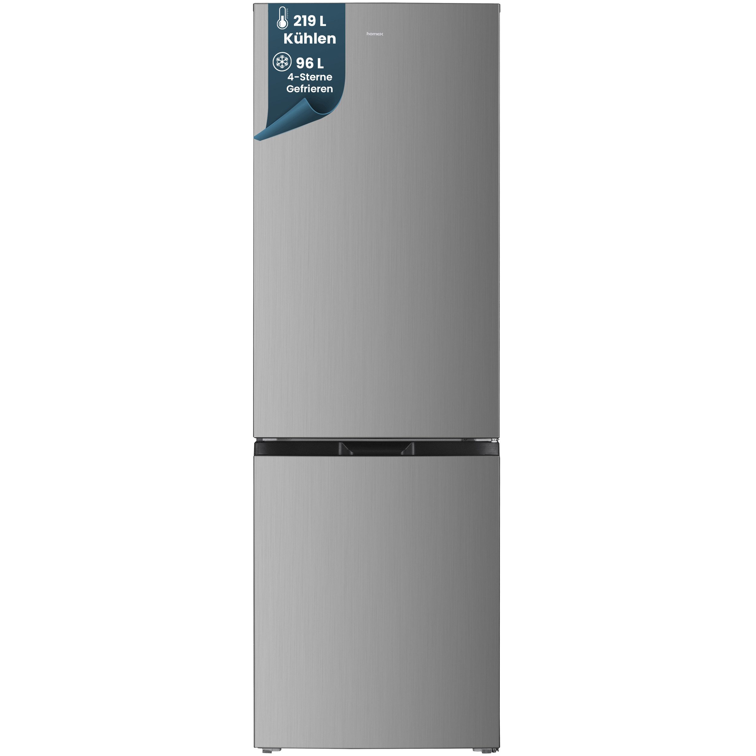 homeX Kühl-/Gefrierkombination CFS3151C-S, 186 cm hoch, 60 cm breit, 315 Liter Nutzinhalt, Kühlschrank mit Gefrierfach, freistehend, groß