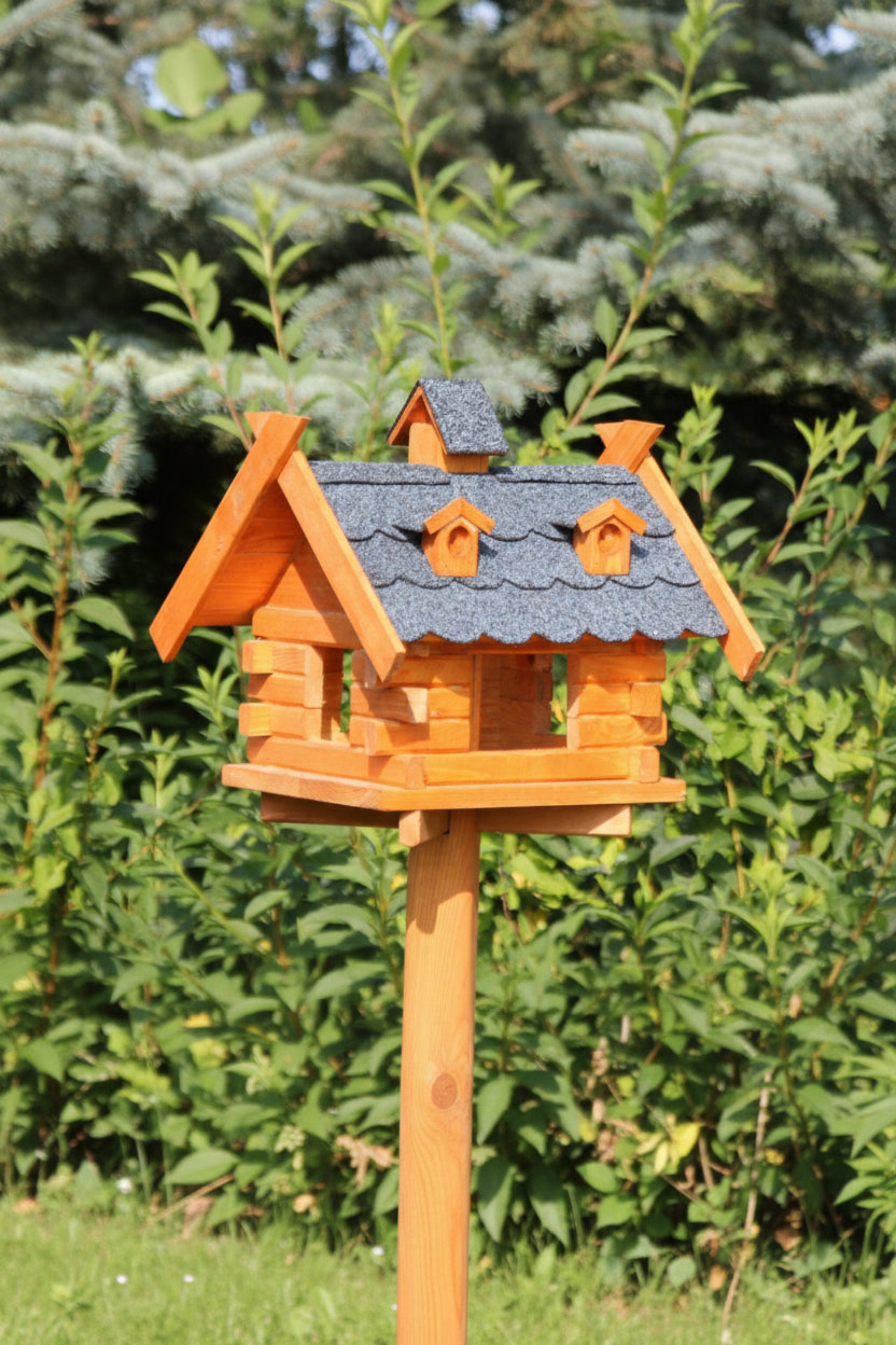 Holzdekoladen Vogelhaus Vogelhaus Holz rechteckig mit Futterspender, wetterfest ohne Ständer
