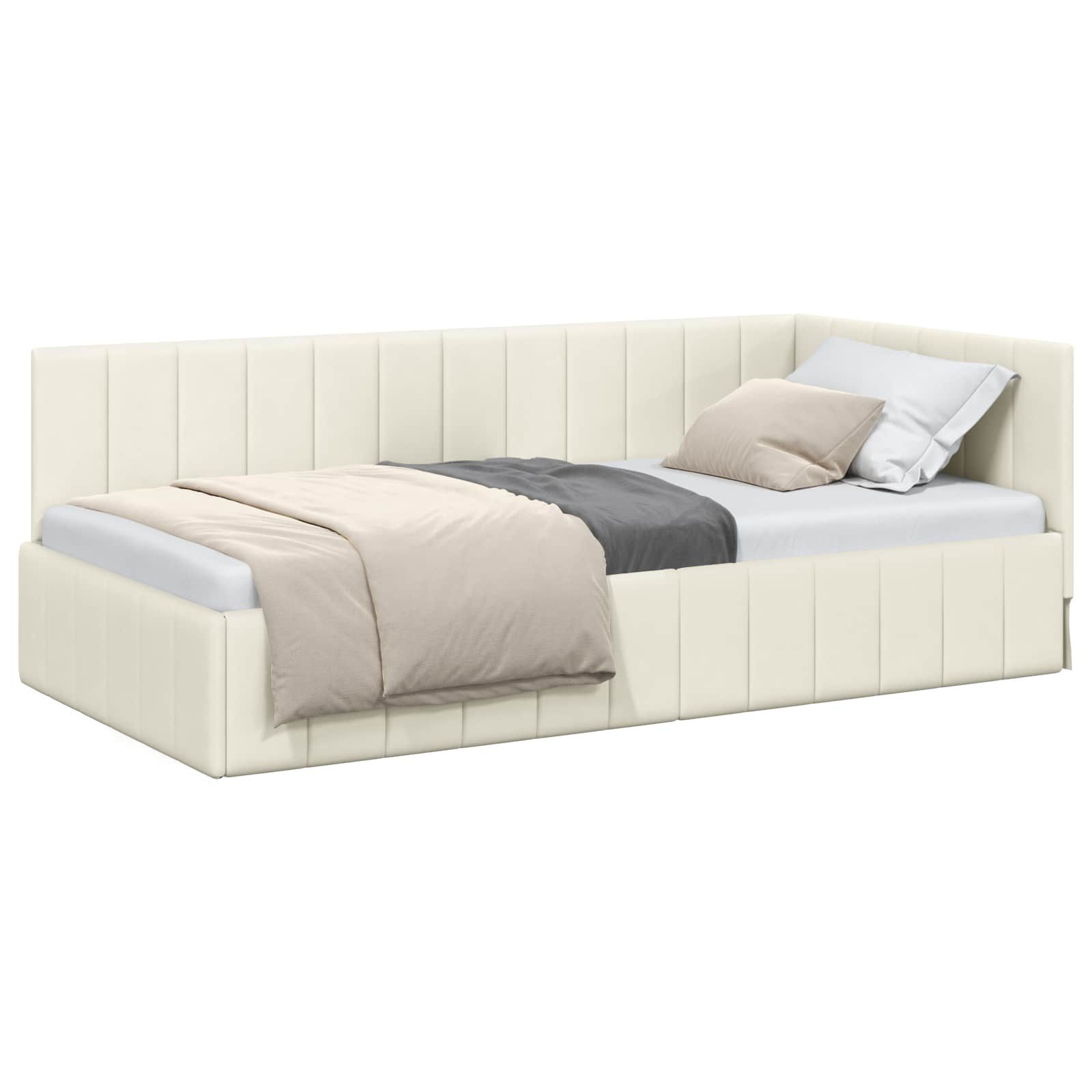 vidaXL Bett Eckbettgestell mit Kopfteil Creme 90 cm x 190 cm Samt (1-tlg)
