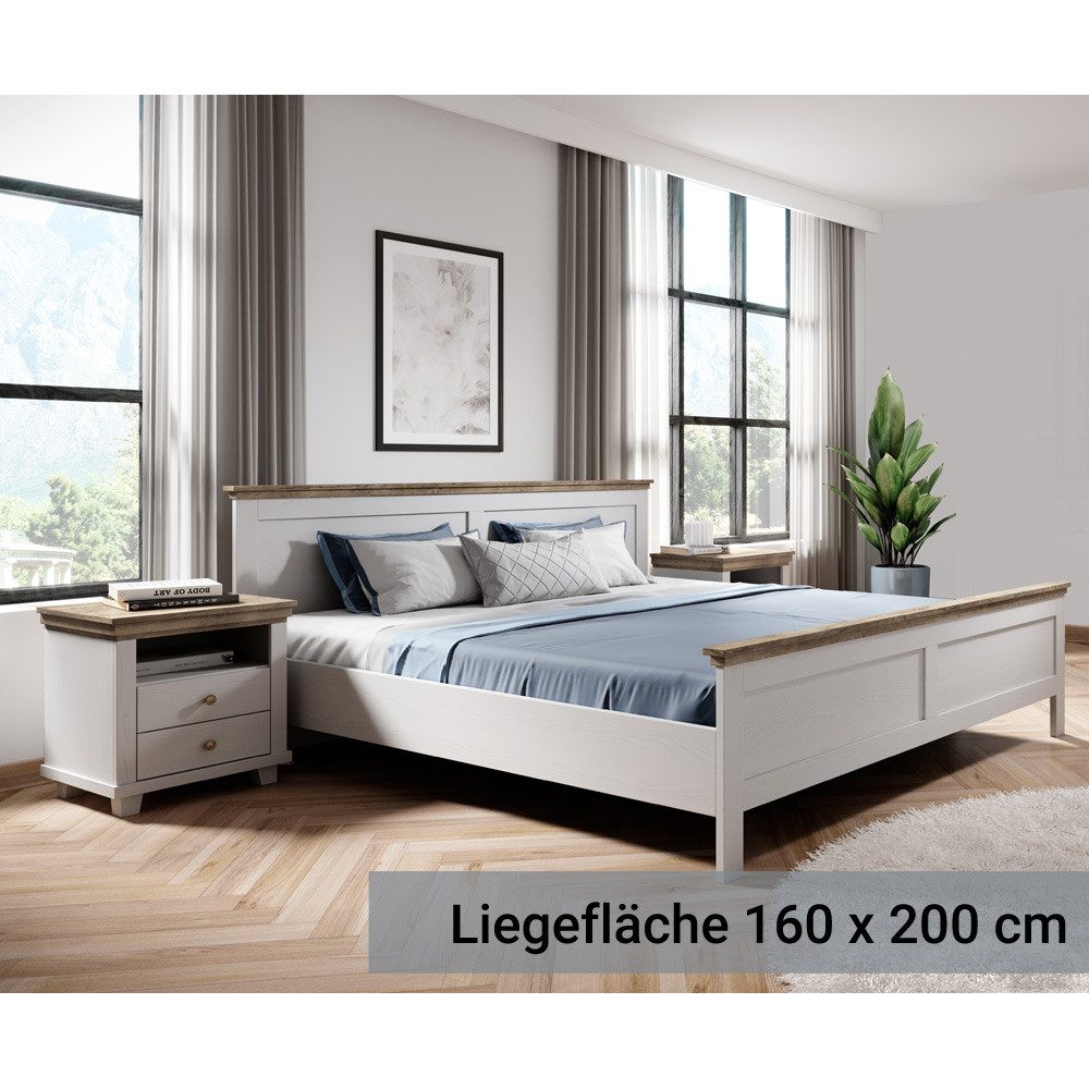 Lomadox Schlafzimmer-Set EPSOM-83, (Spar-Set, 3-St), weiß Abisko Esche Nb. mit Lefkas Eiche Nb. 295,5/88,5/211,5 cm