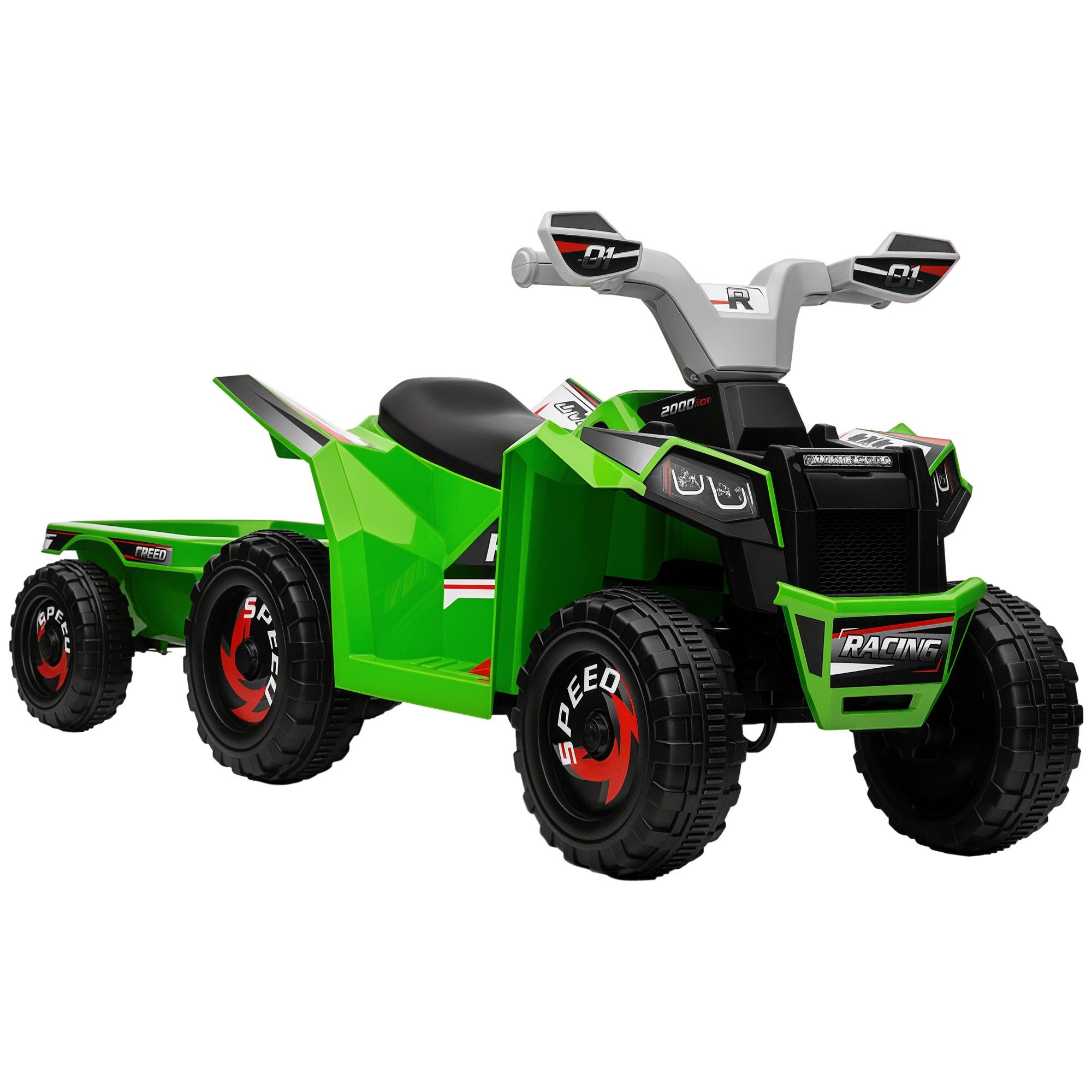 HOMCOM Elektro-Kinderquad Kinder Quad 6V mit Vorwärts-/Rückwärtsfunktion, Anhänger 2,5 km/h, Belastbarkeit 25 kg, (1-tlg), Grün+Grau+Schwarz 106 x 41.5 x 48.5 cm