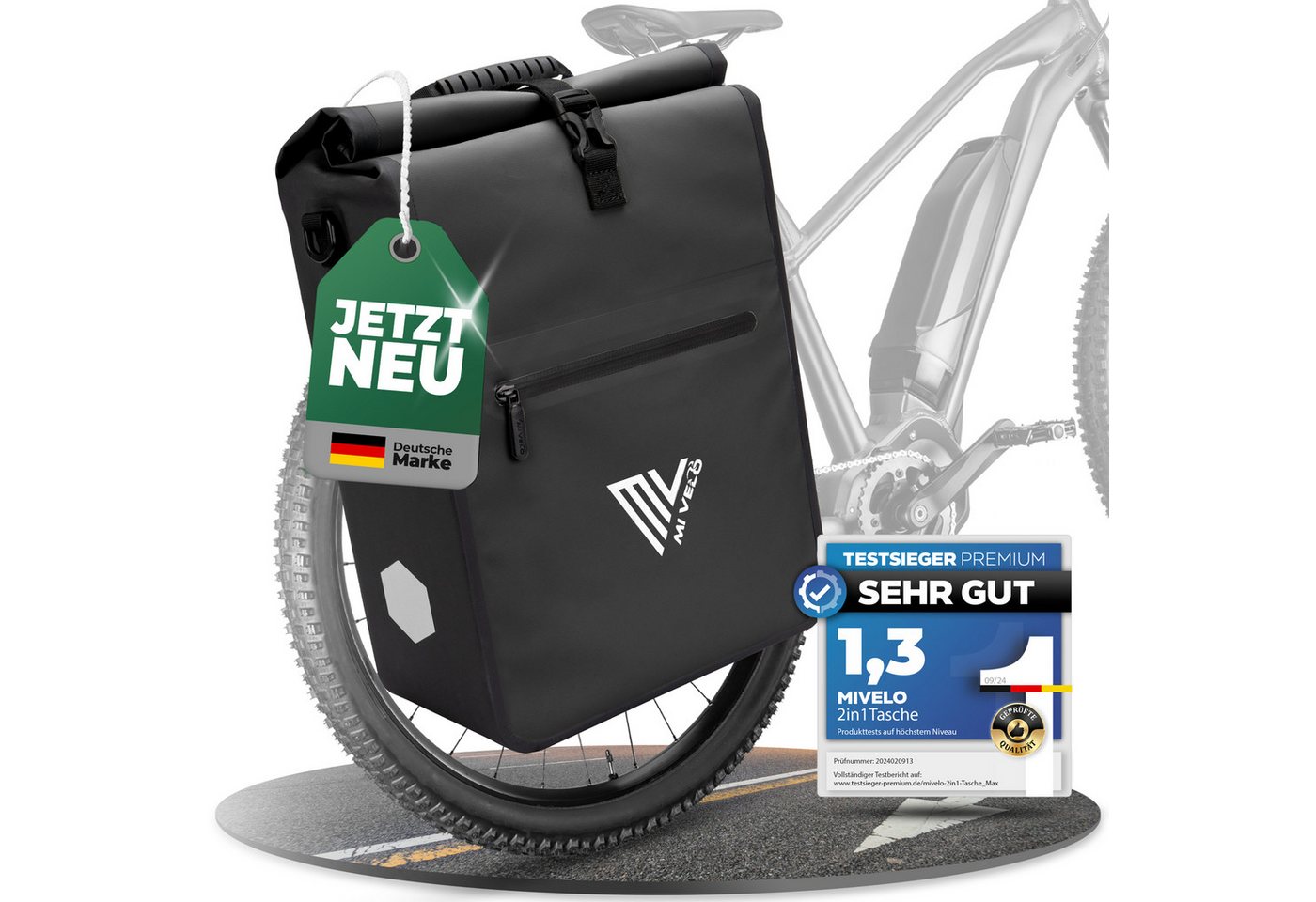MIVELO Fahrradtasche 2in1 Gepäckträgertasche für Fahrrad wasserdicht, 25 Liter Volumen