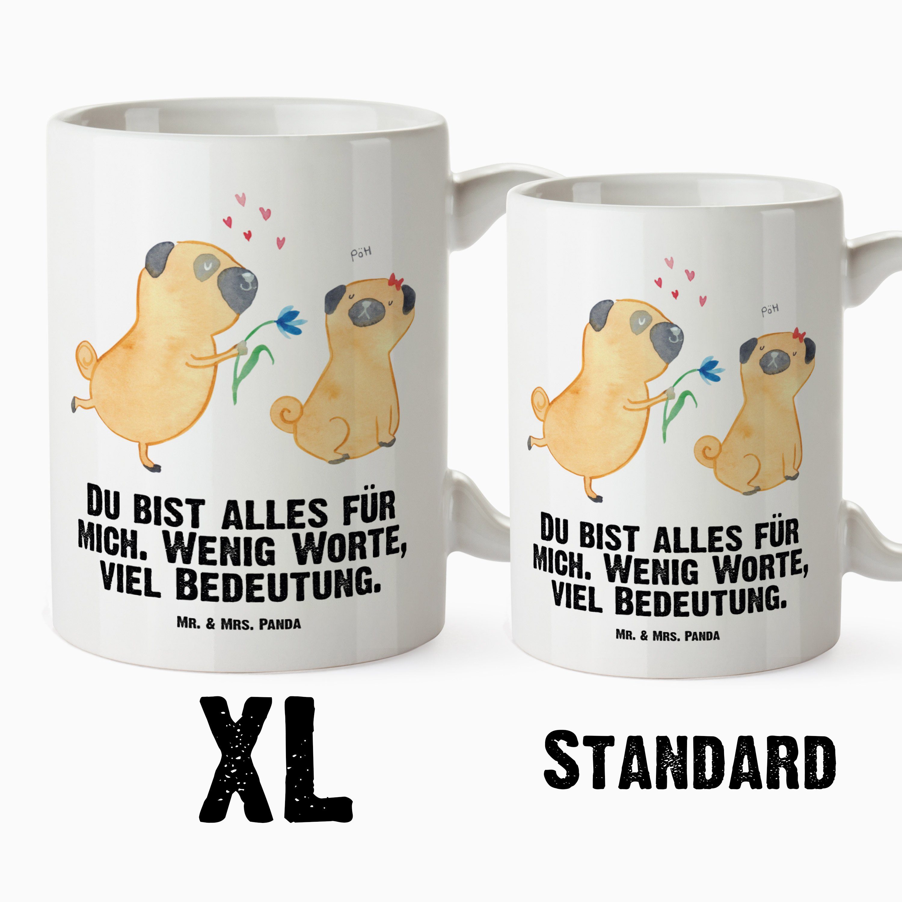 Sprüche, XL Partner, Tasse, Tasse Hundemam, Mr. & Panda - Tasse Keramik XL verliebt Geschenk, Mrs. Weiß Mops -
