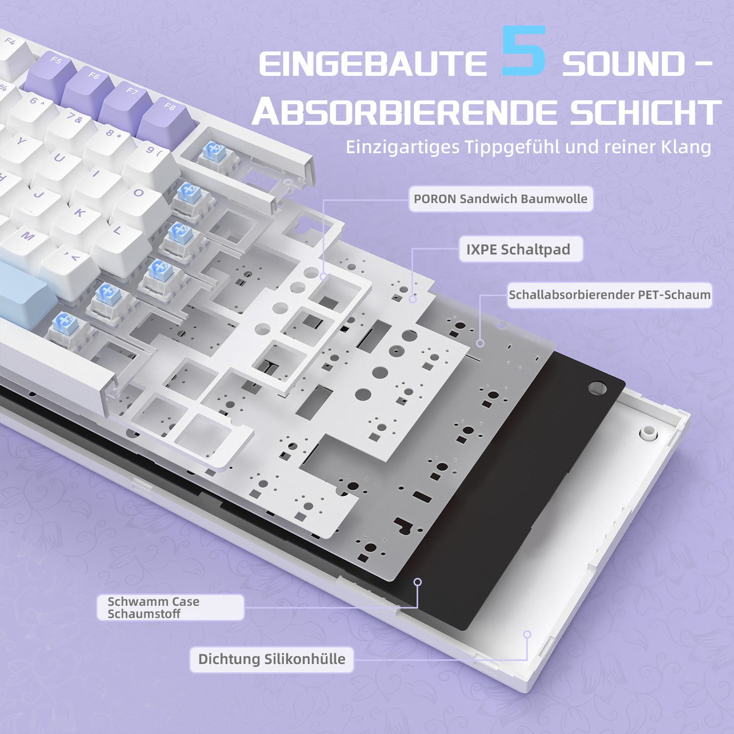 AJAZZ AK820 Mechanische Tastatur mit Knopf,75% ANSI-Layout Gaming-Tastatur (81 keys, improved seal assembly, hot-swap) – Bild 4 von 5
