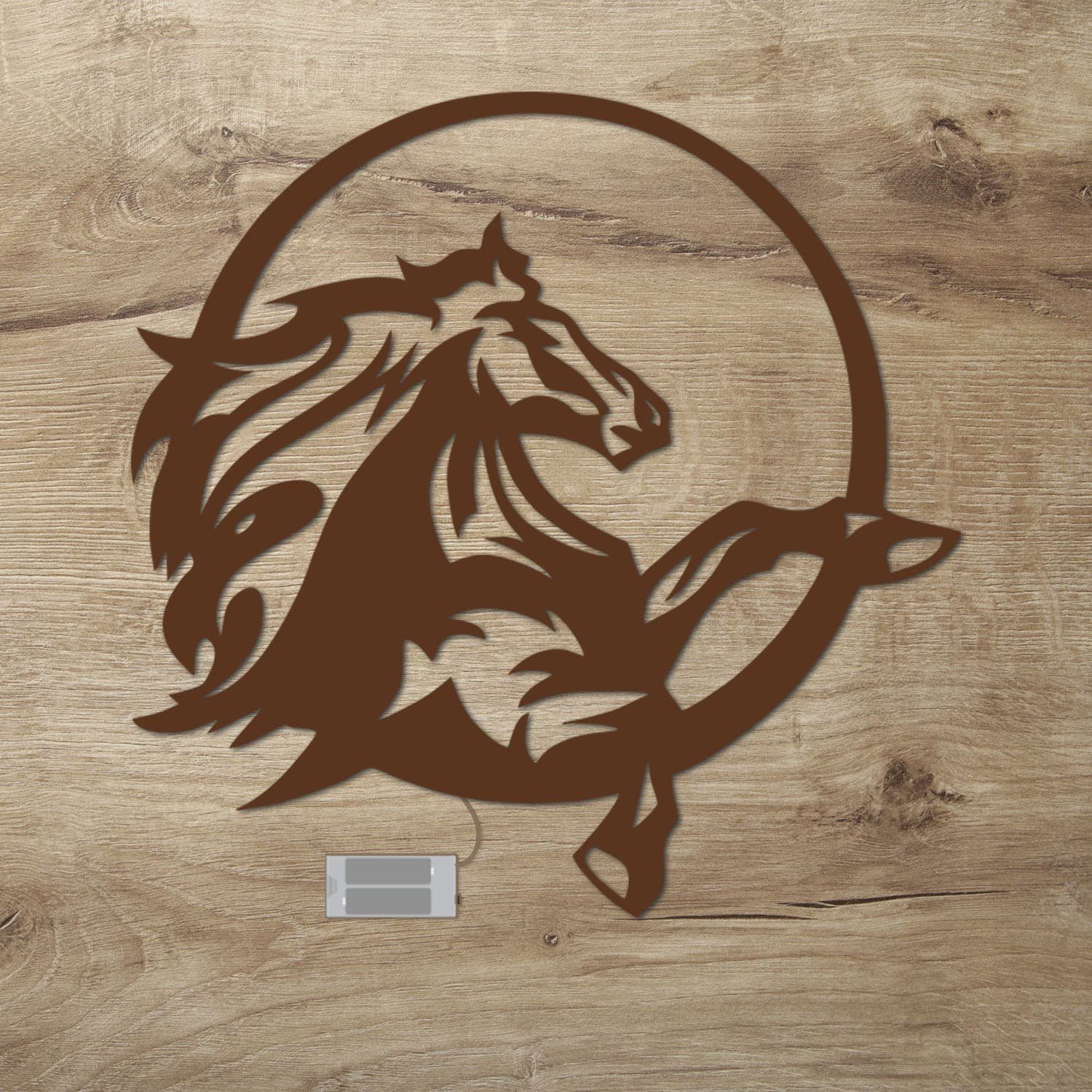 Namofactur LED Dekolicht Pferd - Dekoobjekt aus Holz mit Pferdemotiv - Wand Deko Lampe, Ohne Zugschalter/Stern, LED fest integriert, Warmweiß, Wanddekoobjekt Wohnzimmer Leuchte batteriebetrieben