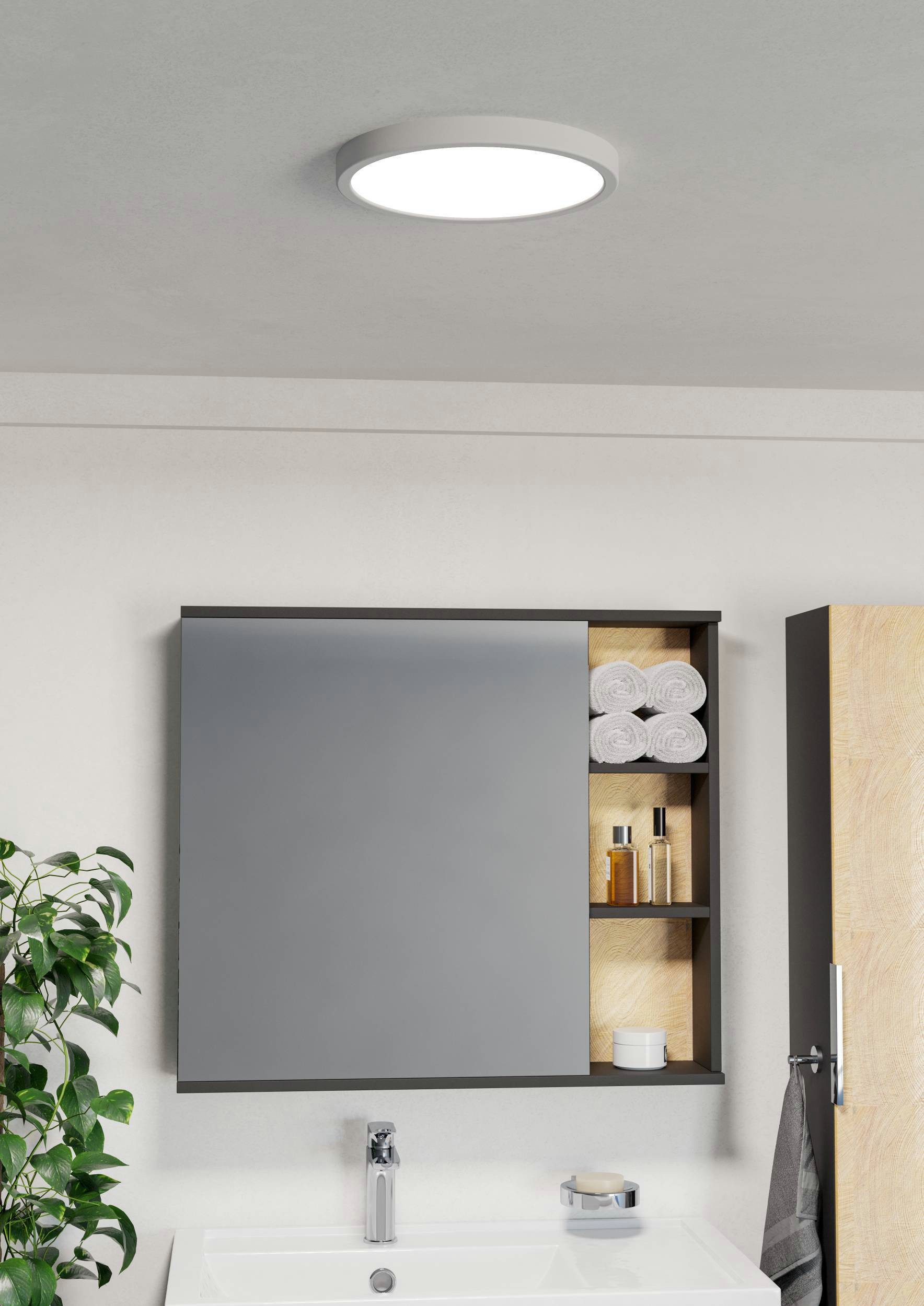 EGLO Aufbauleuchte Fueva 6 Deckenleuchte, Aufbaulampe, Badlampe Decke, Kunststoff, IP44, mehrere Helligkeitsstufen, LED fest integriert, Neutralweiß, Kaltweiß, Warmweiß, Aufbauleuchte - H2,5 x Ø27,8 cm - weiß - 14,2W inkl.