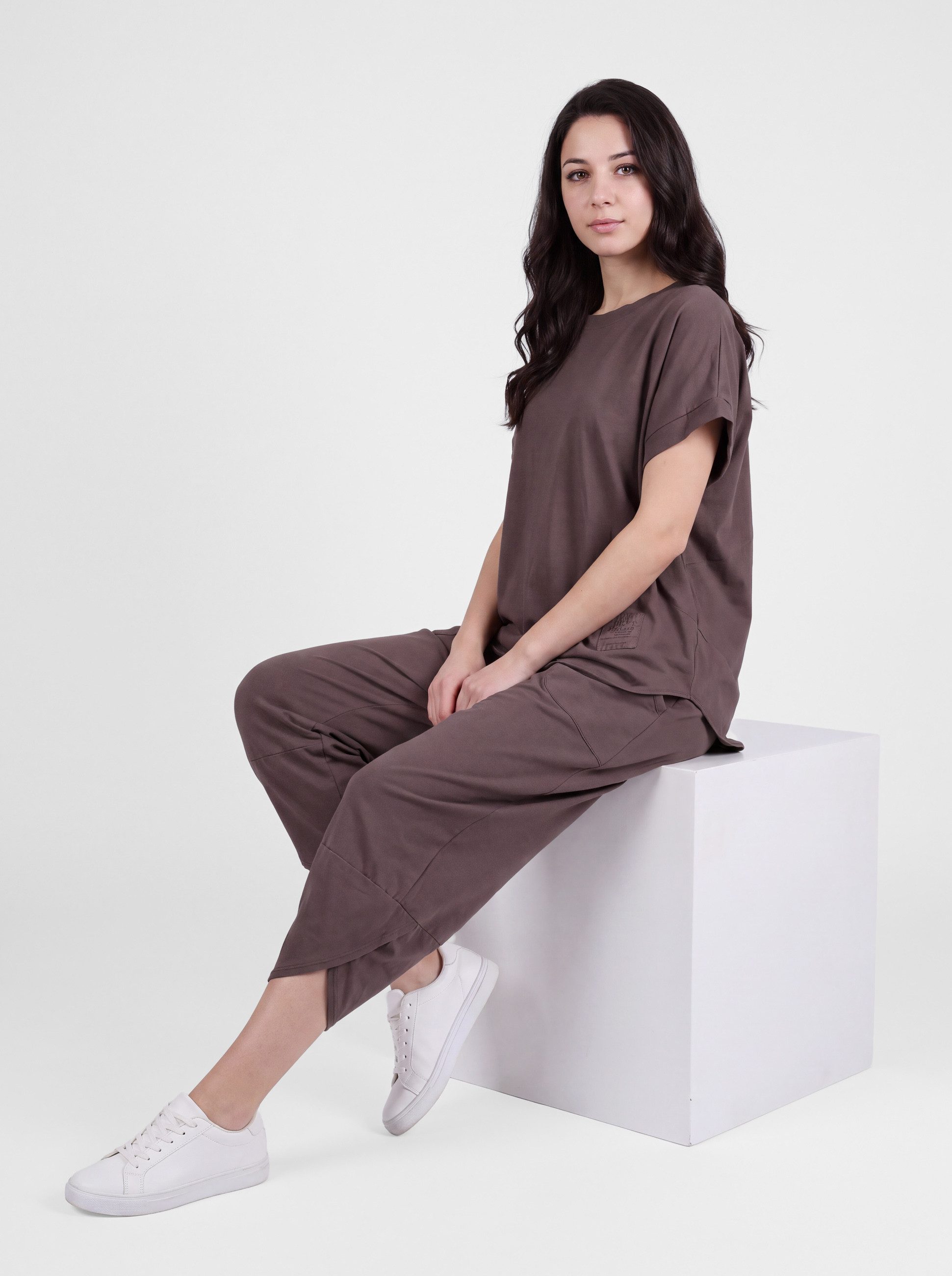 PEKIVESSA Jogginganzug Oversized Kurzarm Sweatanzug Set mit 7/8-Hose (2-tlg), Sweatshirt & Sweatpants 2-tlg. – Bild 4 von 5
