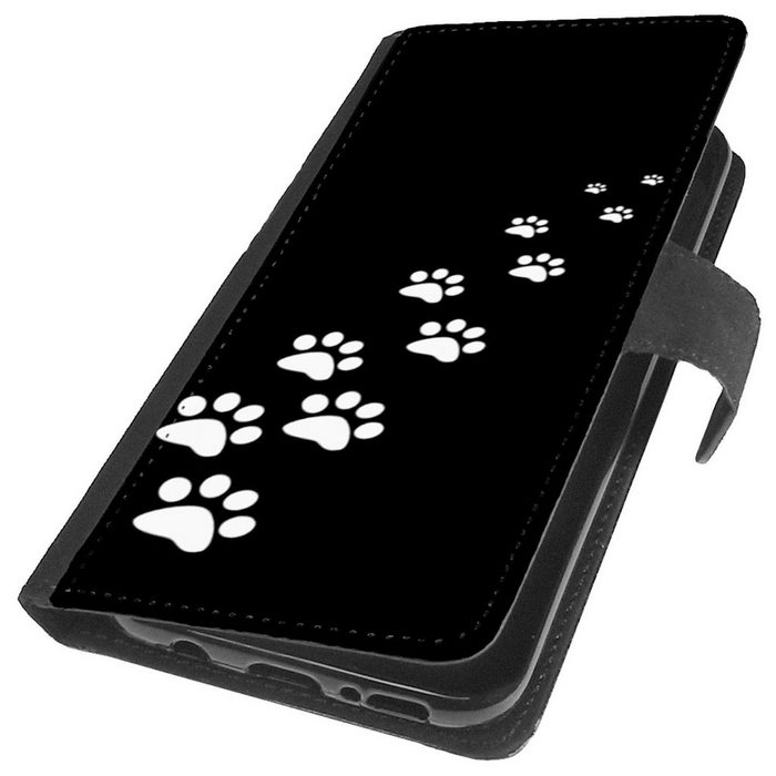 Traumhuelle Smartphone-Hülle Für Samsung Galaxy A13 5G / A04s Hülle Motiv T10 weiße Katzenpfoten auf schwarze Hintergrund Tasche Case Cover Etui