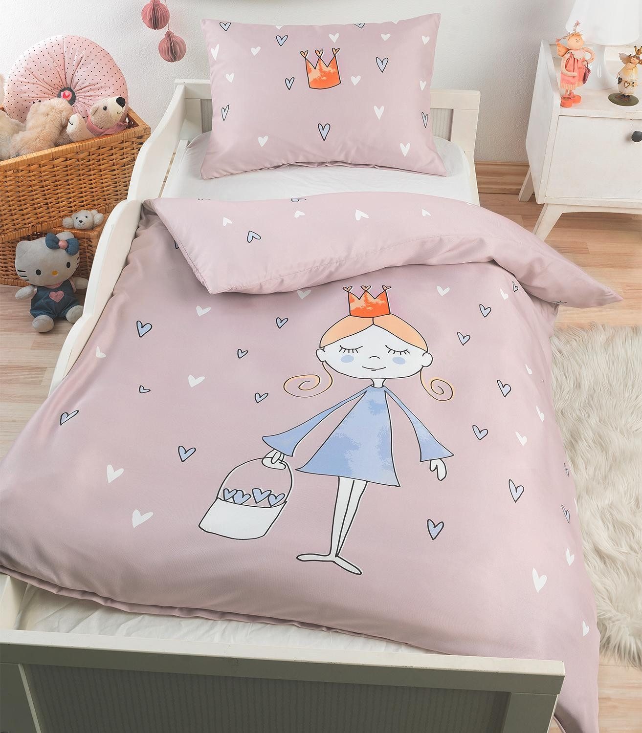 Holiday Heimtex Babybettwäsche PRINCESS, 100 x 135 cm, Rosa, Baumwolle, 2 teilig, 2-teilig, mit Reißverschluss