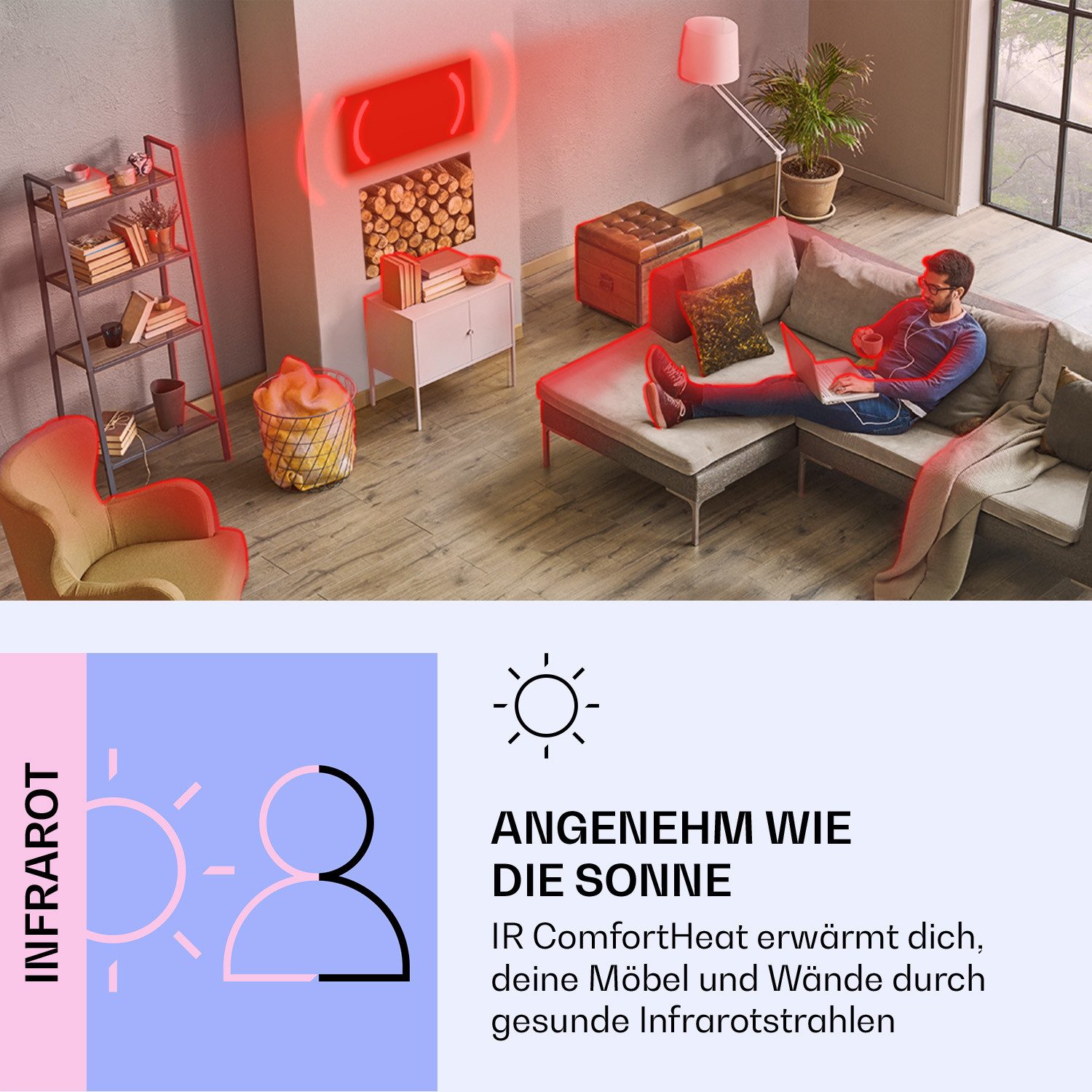 Klarstein Heizkörper Wondersky, elektrischer Infrarot Heizung mit Thermostat Wärmestrahlung