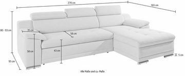 sit&more Ecksofa Top Andiamo L-Form, wahlweise mit Bettfunktion, inklusive Kopfteilverstellung