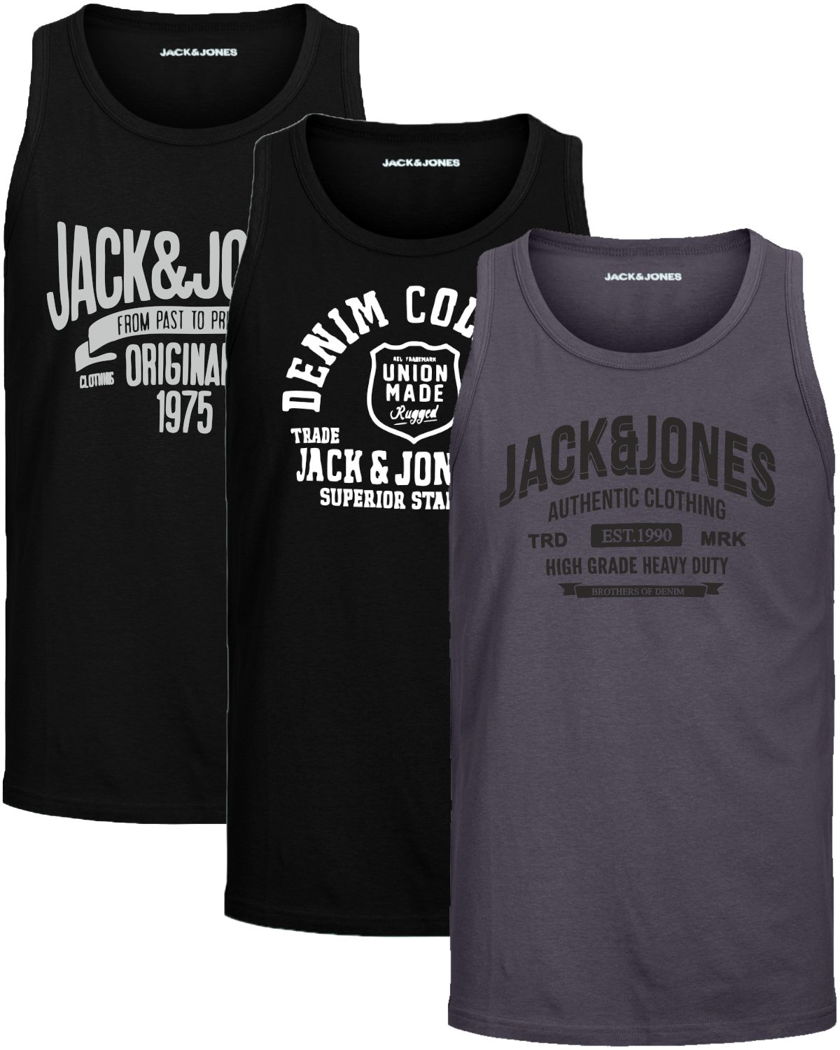 Jack & Jones Tanktop Bequemes Slimfit Shirt mit Printdruck (3er-Pack) mit Print
