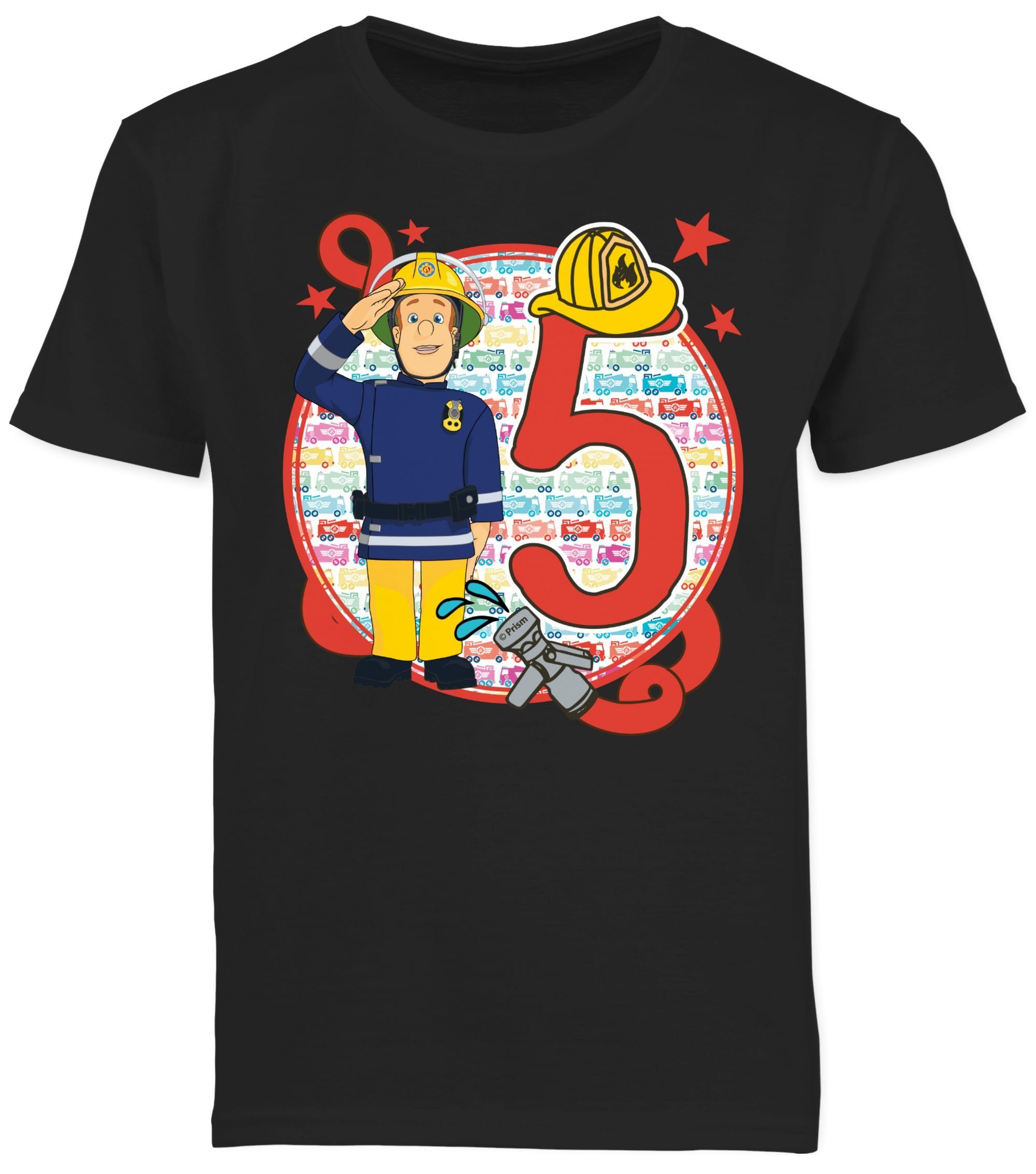 Shirtracer T-Shirt 5. Schwarz 03 Feuerwehrmann Jungen Geburtstag Sam