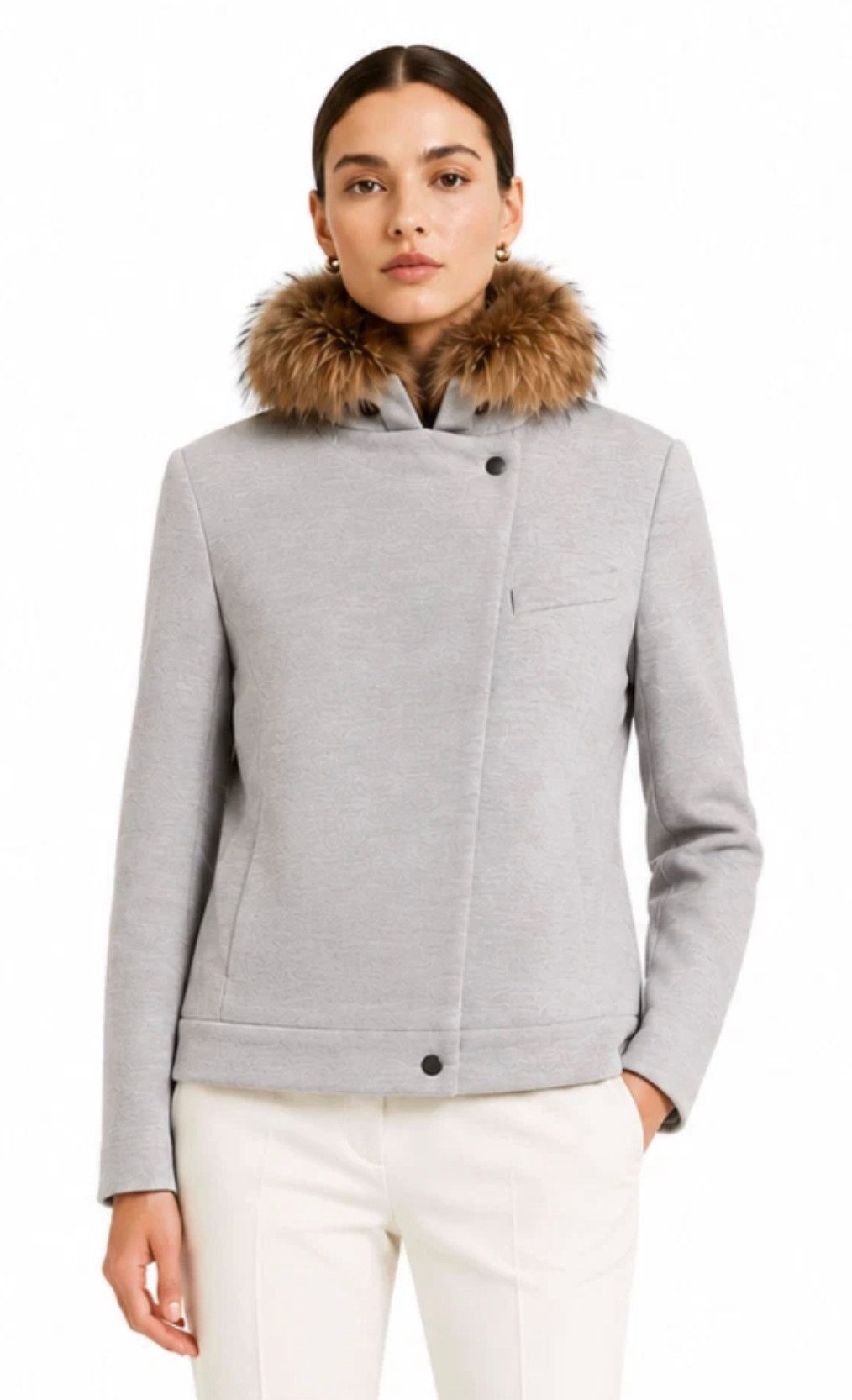 BRUNELLO CUCINELLI Bikerjacke Damen Blouson Blazer Jacke Abnehmbarer Kragen S • Verdeckter asymmetrischer Zwei-Wege-Reißverschluss