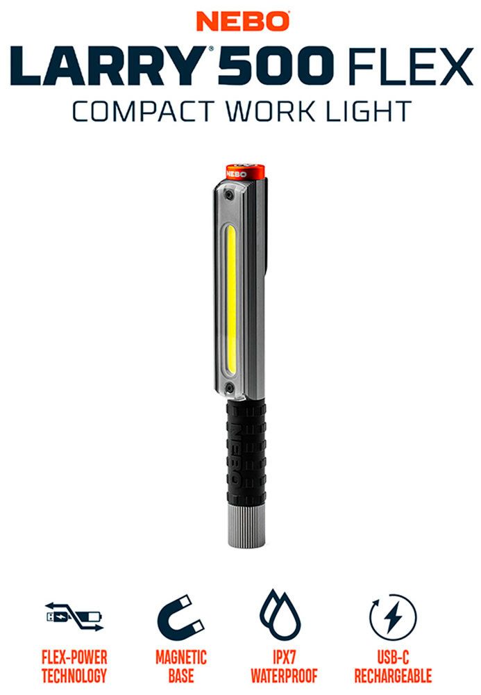 NEBO LED Taschenlampe Nebo Lil Larry 500 Flex (Set, 2-St., Taschenlampe inkl. Ladekabel), Flexibel mit Akku- oder Batteriebetrieb nutzbar