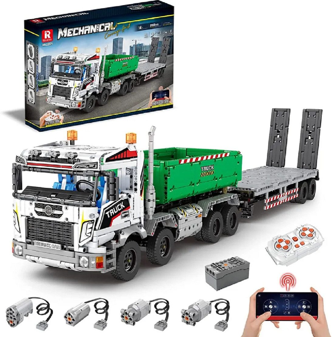 Reobrix Reobrix 22021 Technik LKW 2.950 Teile Anhänger Schwerlast-LKW Konstruktions-Spielset, (2950 St)
