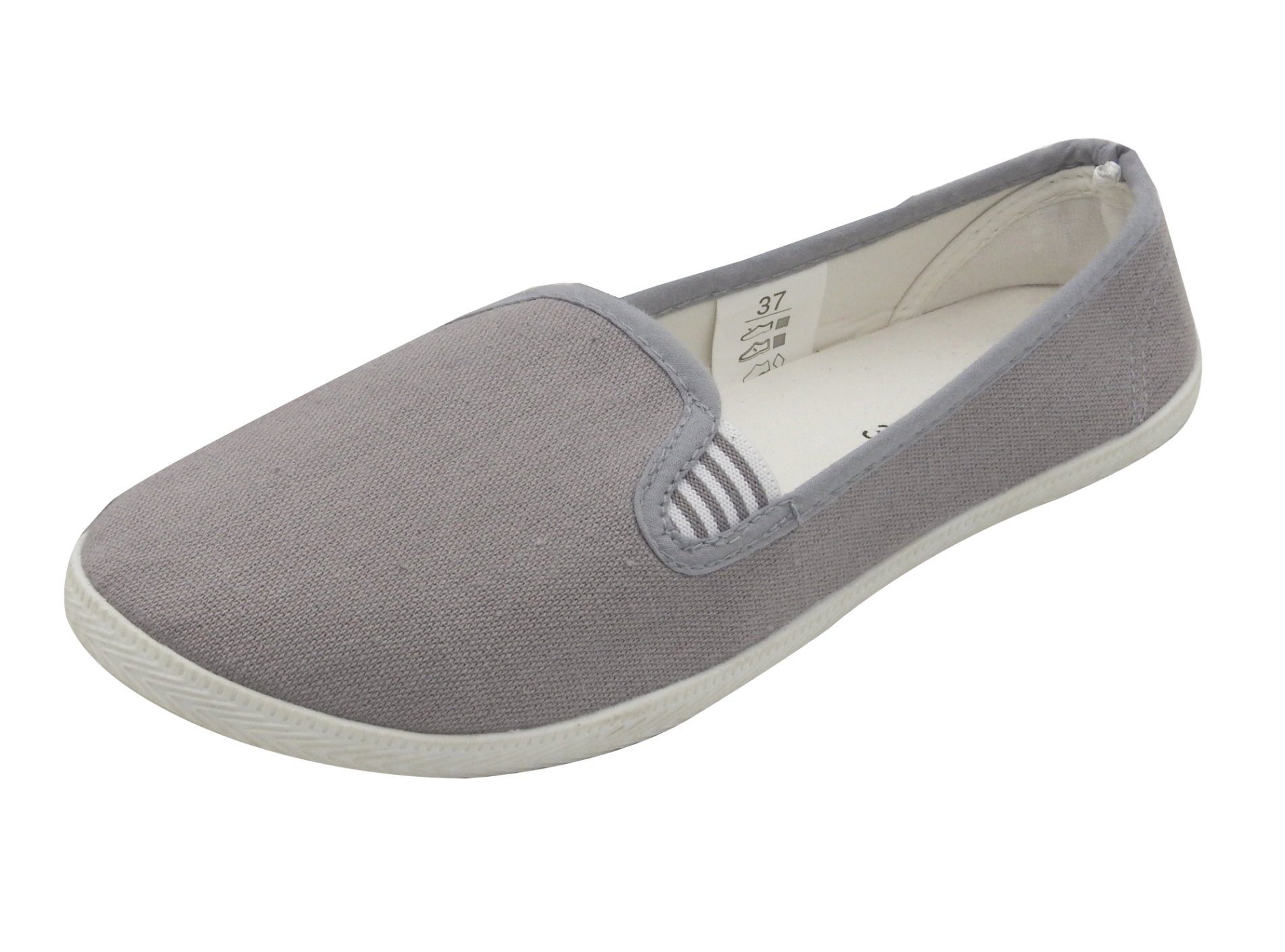 Flats Slip Taupe Loafer dynamic24 Canvas Freizeitschuhe Stoff Damen On Sneaker Schuhe Slipper