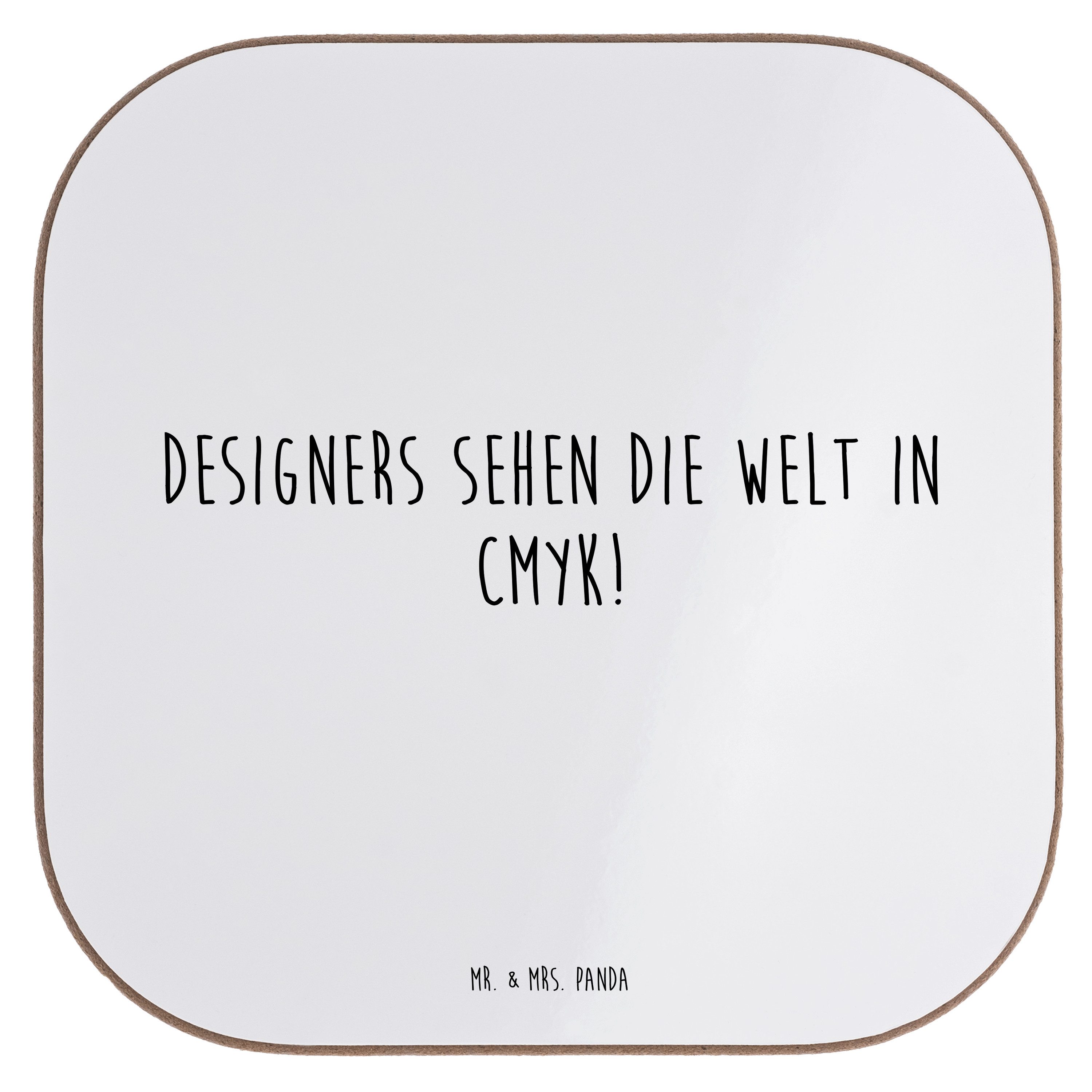 Mr. & Mrs. Panda Getränkeuntersetzer Designers sehen die Welt in CMYK! - Weiß - Geschenk, Glasuntersetzer, 1-tlg., Glänzende Oberfläche