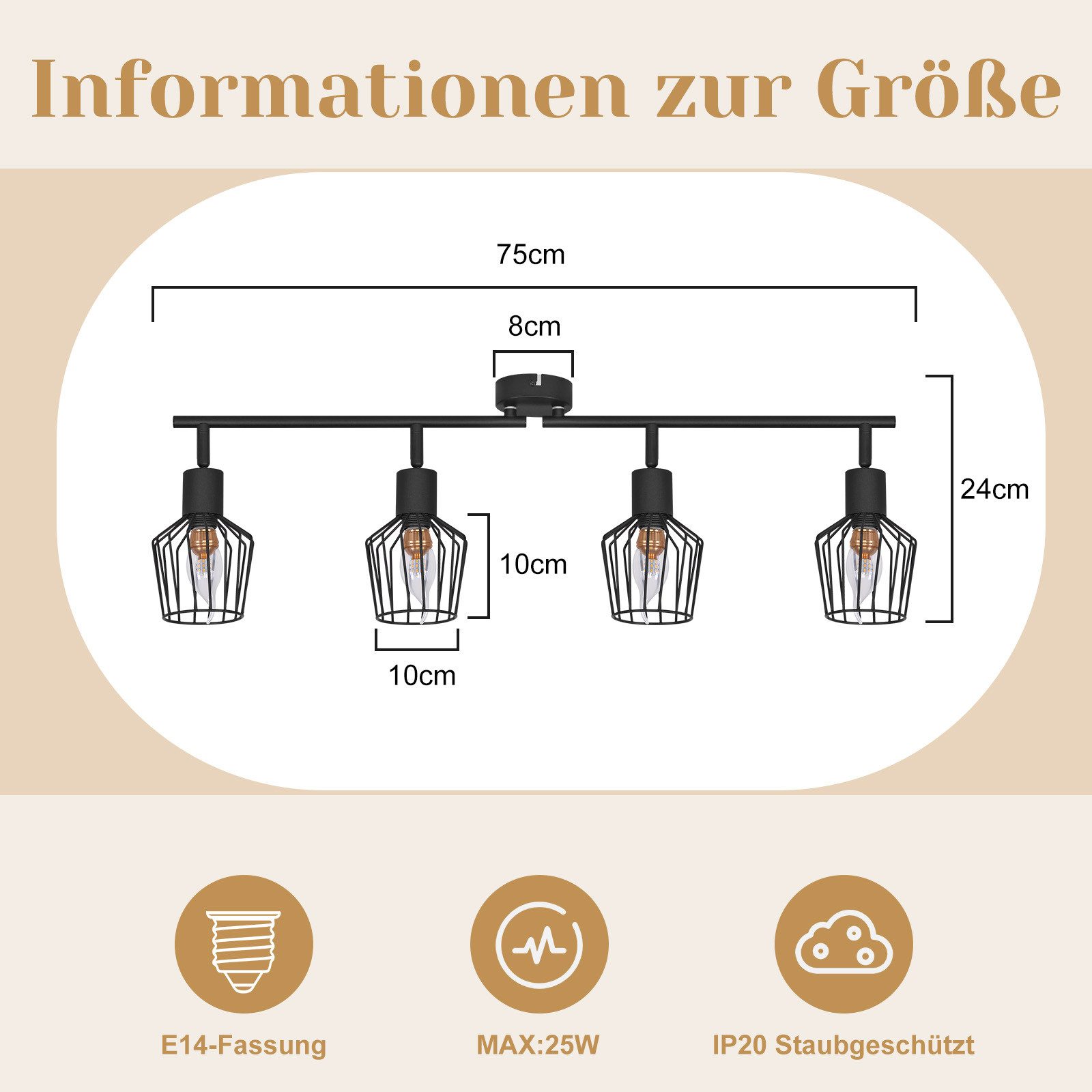 Nettlife Deckenstrahler Vintage Schwarz/Weiß E14 1/2/3/4/6 Flamming Industrial, Drehbar 350°, LED wechselbar, für Flur Küchen Schlafzimmer, Wohnzimmer, Esszimme – Bild 3 von 5