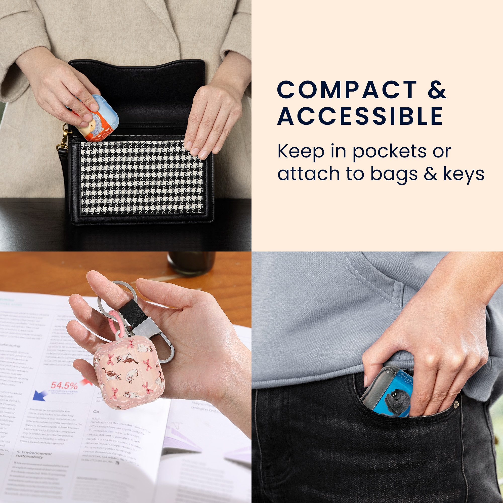 kwmobile Kopfhörer-Schutzhülle In-Ear Kopfhörer Case für Apple Airpods Pro 3, Hülle mit Karabiner - Headphones Case - Pilates Katze Design – Bild 5 von 5